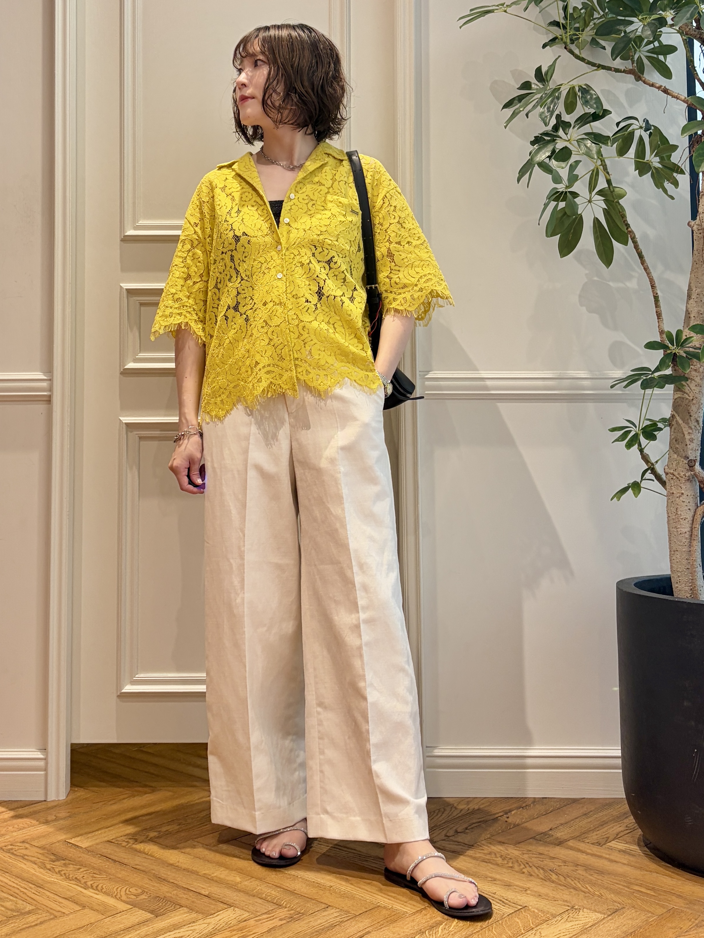 nakaoさんの「DRESSTERIOR｜◆【セットアップ可/ウォッシャブル】リネンブレンドワイドパンツ」を使ったコーディネート