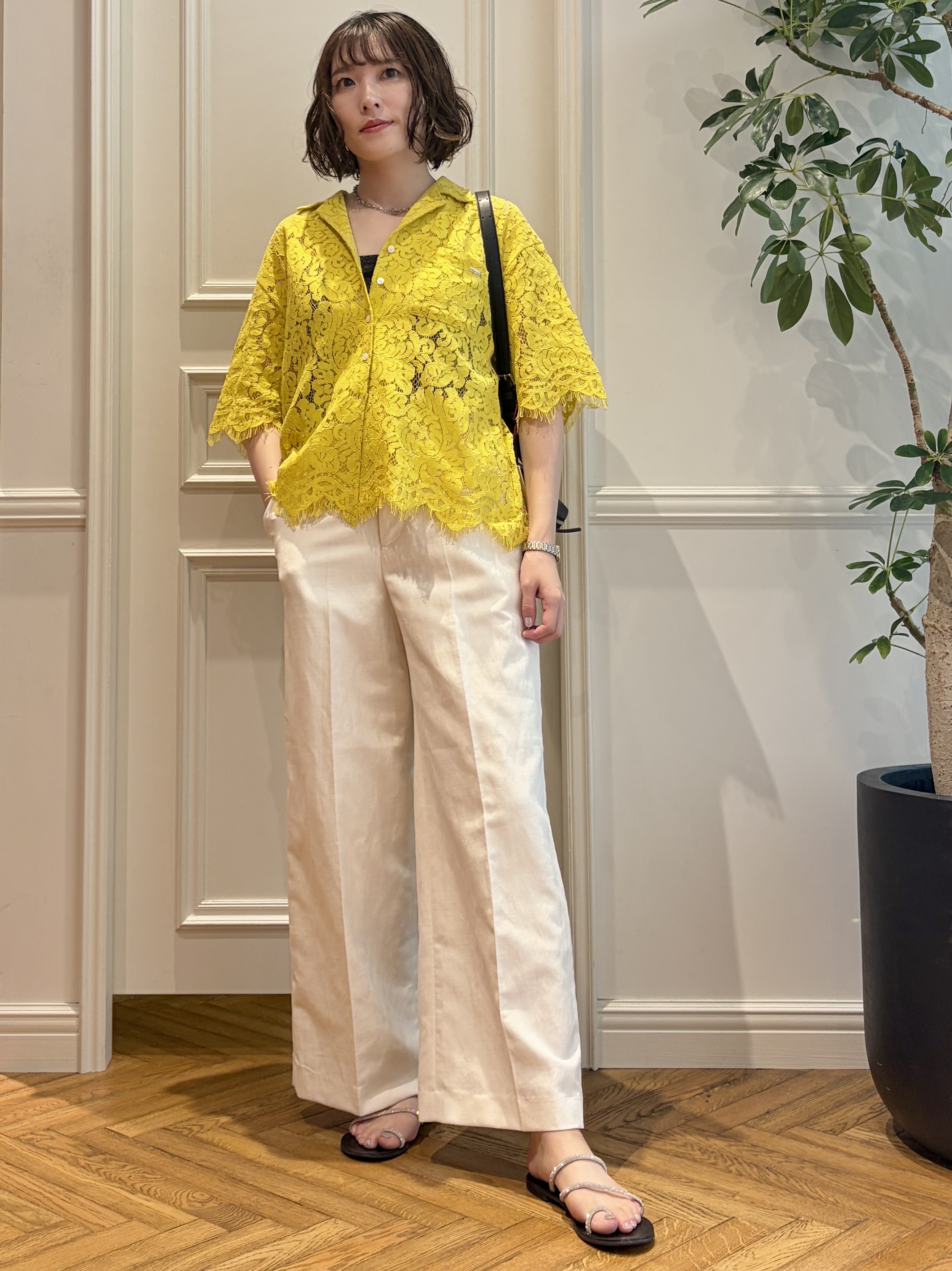 nakaoさんの「DRESSTERIOR｜◆【セットアップ可/ウォッシャブル】リネンブレンドワイドパンツ」を使ったコーディネート