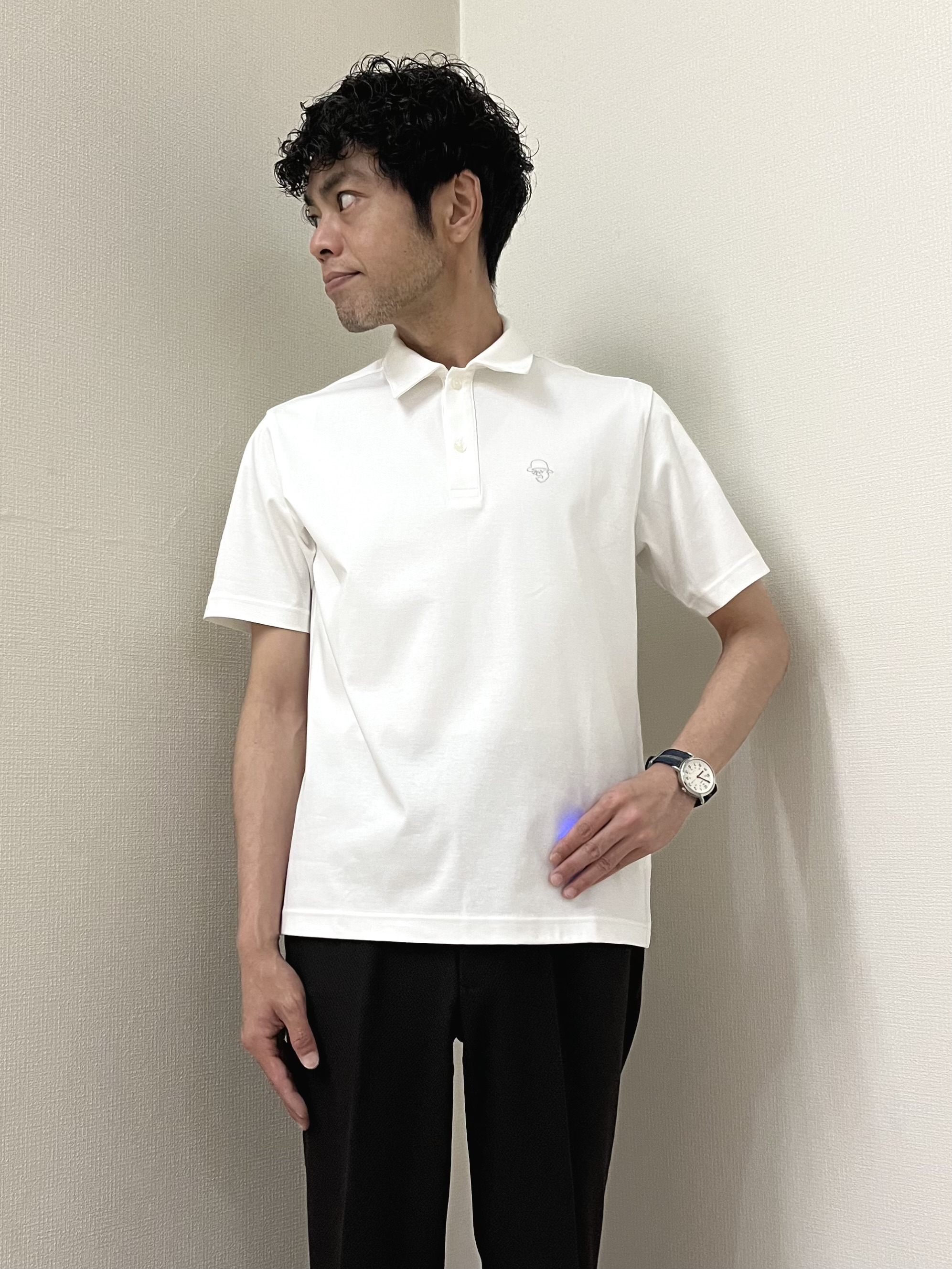URAさんの「TAKEO KIKUCHI｜【接触冷感】アイスクリアコットン ワンポイント ポロシャツ」を使ったコーディネート