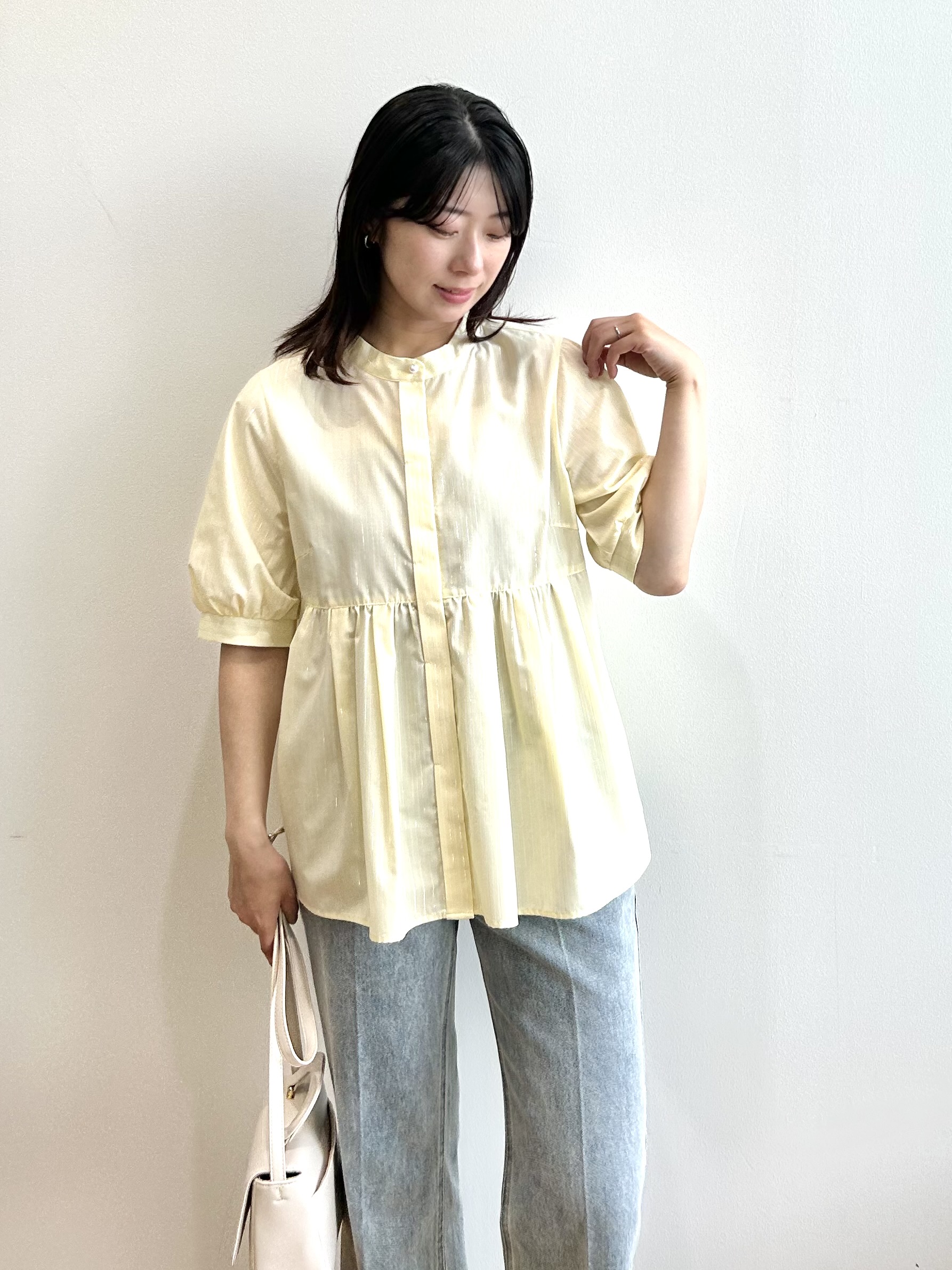 RINAさんの「index｜【防シワ】2wayボウタイペプラム5分袖ブラウス《洗濯機OK／イージーアイロン》」を使ったコーディネート