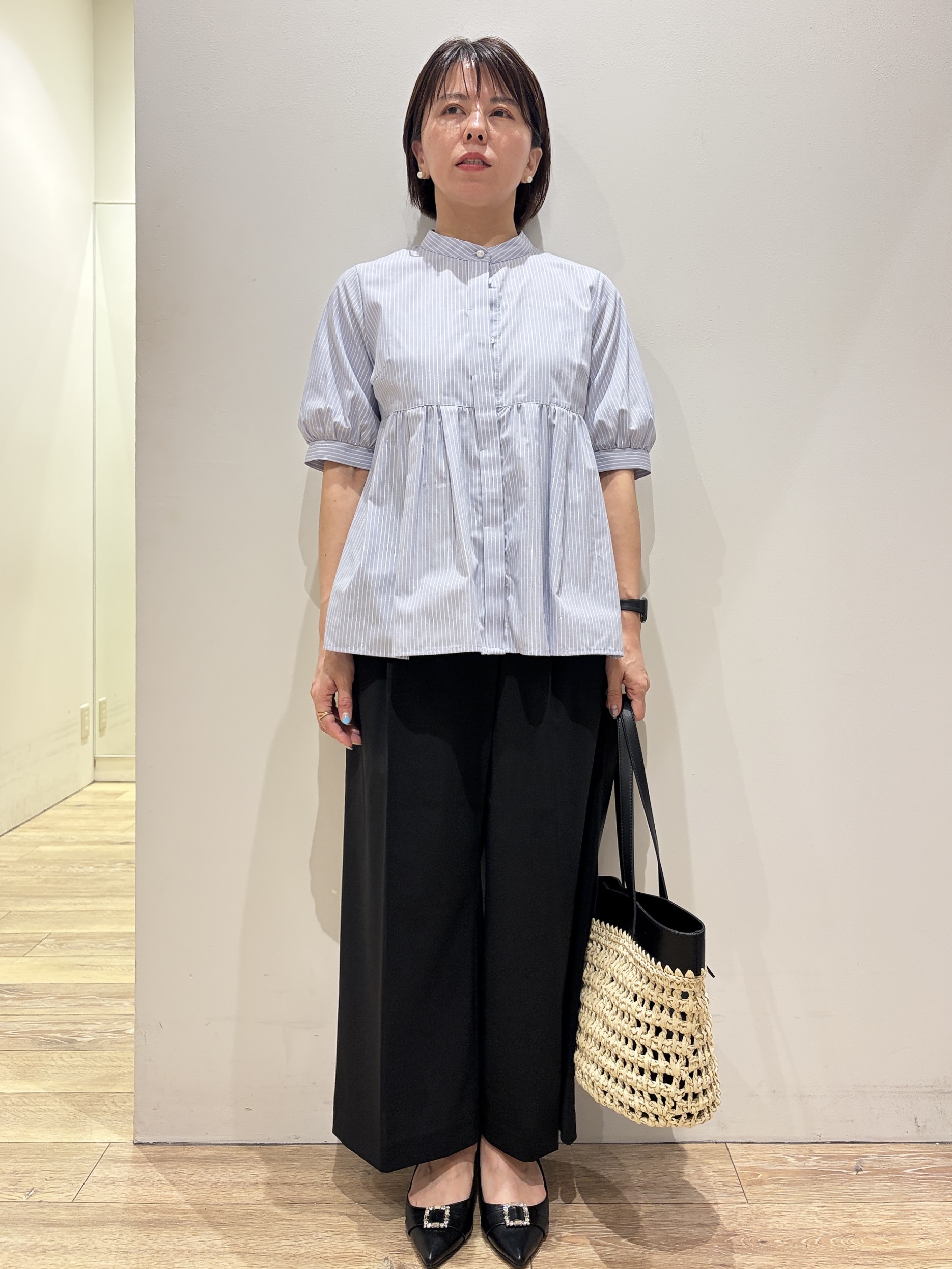 YUKOさんの「index｜【防シワ】2wayボウタイペプラム5分袖ブラウス《洗濯機OK／イージーアイロン》」を使ったコーディネート