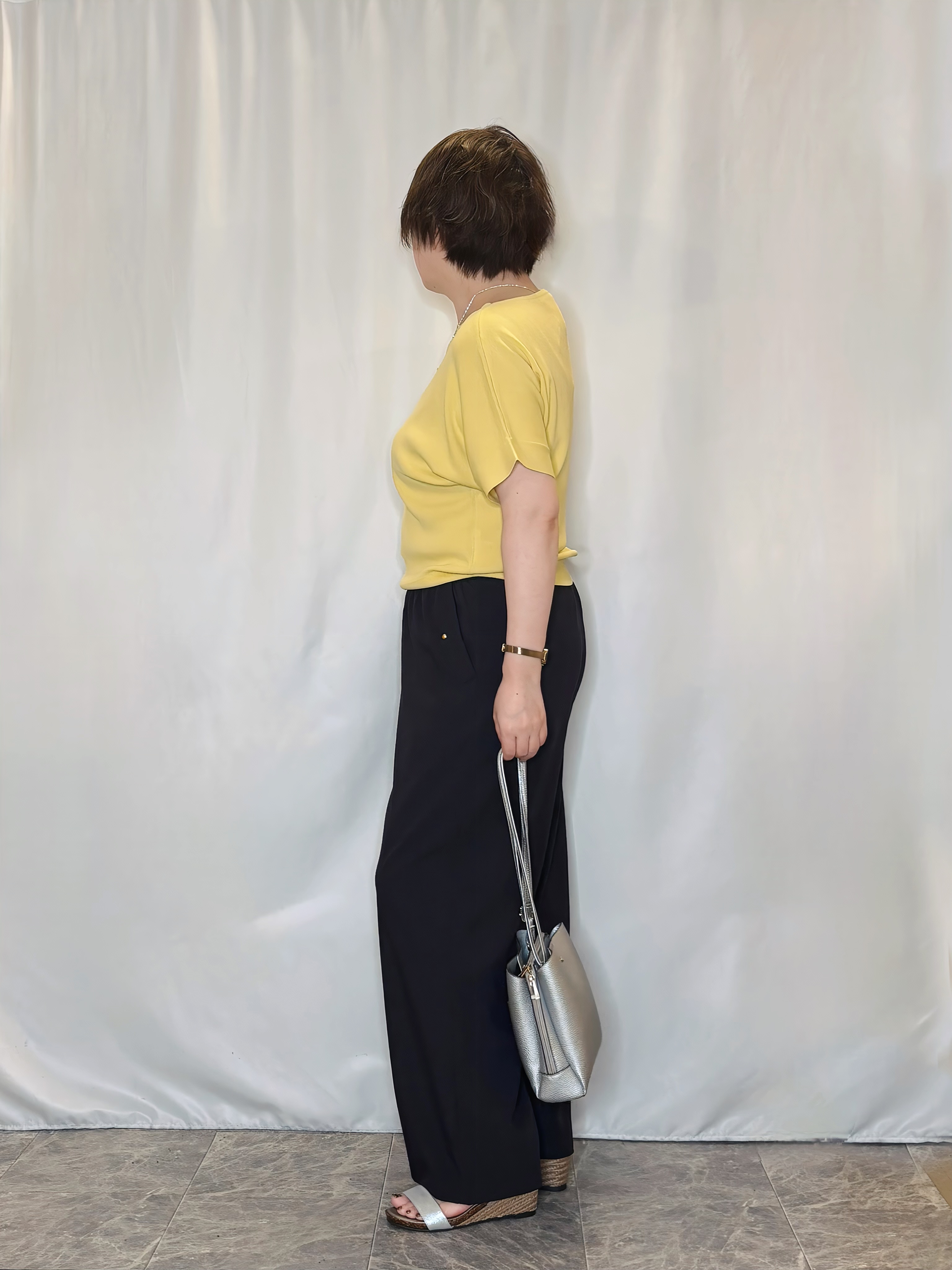 たみさんの「SHOO･LA･RUE｜【毎日洗える/UV】二の腕隠れる さらっとドルマン半袖ニット」を使ったコーディネート
