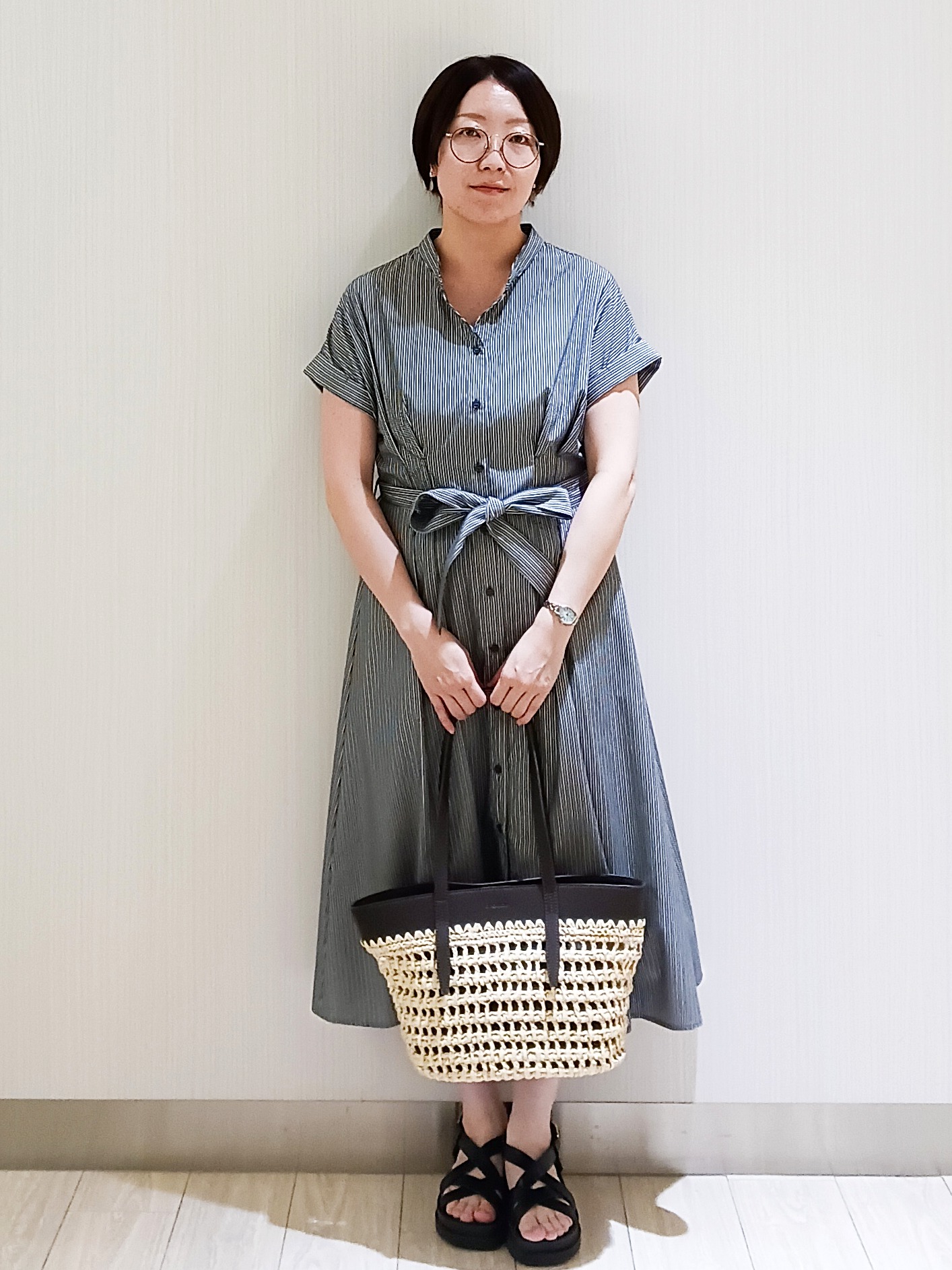 KaHoさんの「index｜【接触冷感／UV】ストライプタックシャツワンピース《洗濯機OK》」を使ったコーディネート