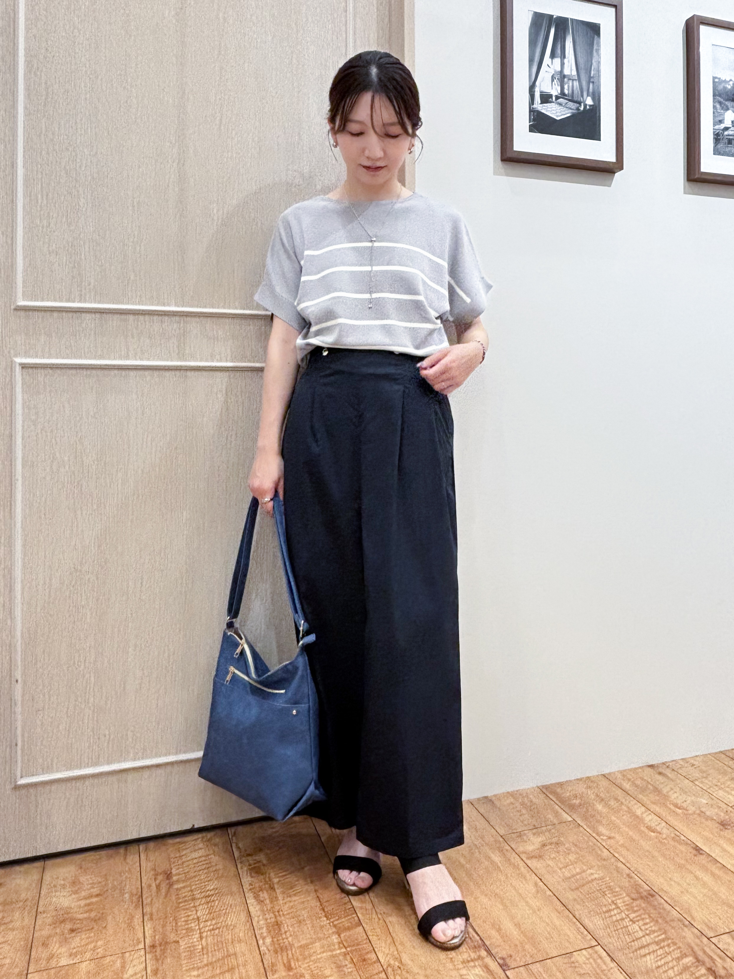 なみさんの「SHOO･LA･RUE｜【毎日洗える/UV】二の腕隠れる さらっとドルマン半袖ニット」を使ったコーディネート