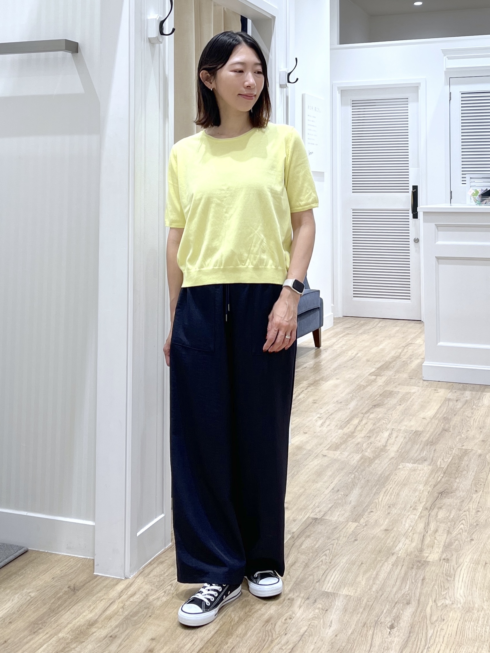 canaさんの「Dessin｜【9色展開/接触冷感/UVカット】ドライタッチサマーニットT」を使ったコーディネート