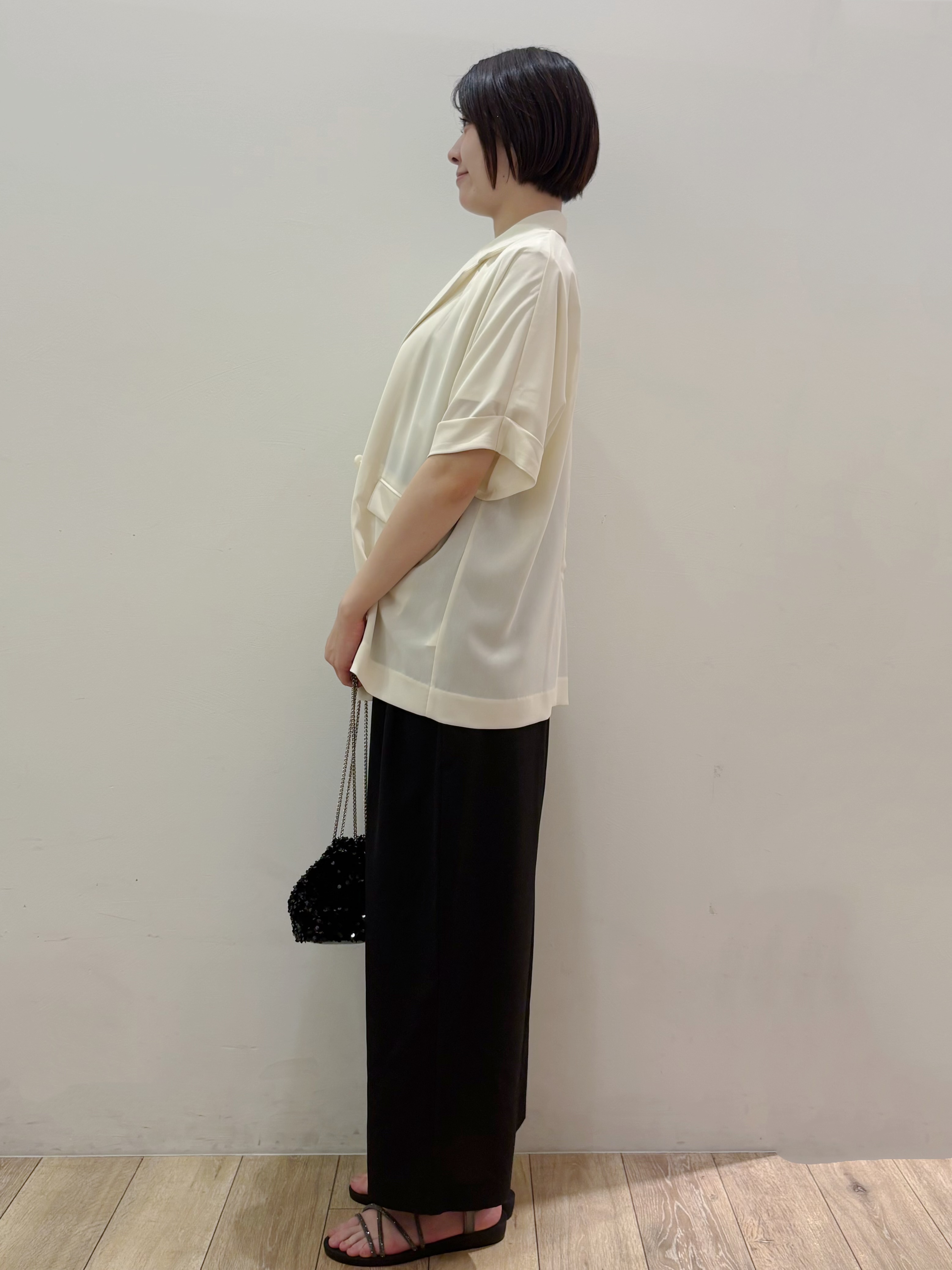 RINさんの「OPAQUE.CLIP｜【接触冷感／吸水速乾／防シワ】リネンライクテーラードジャケット《洗濯機OK》」を使ったコーディネート