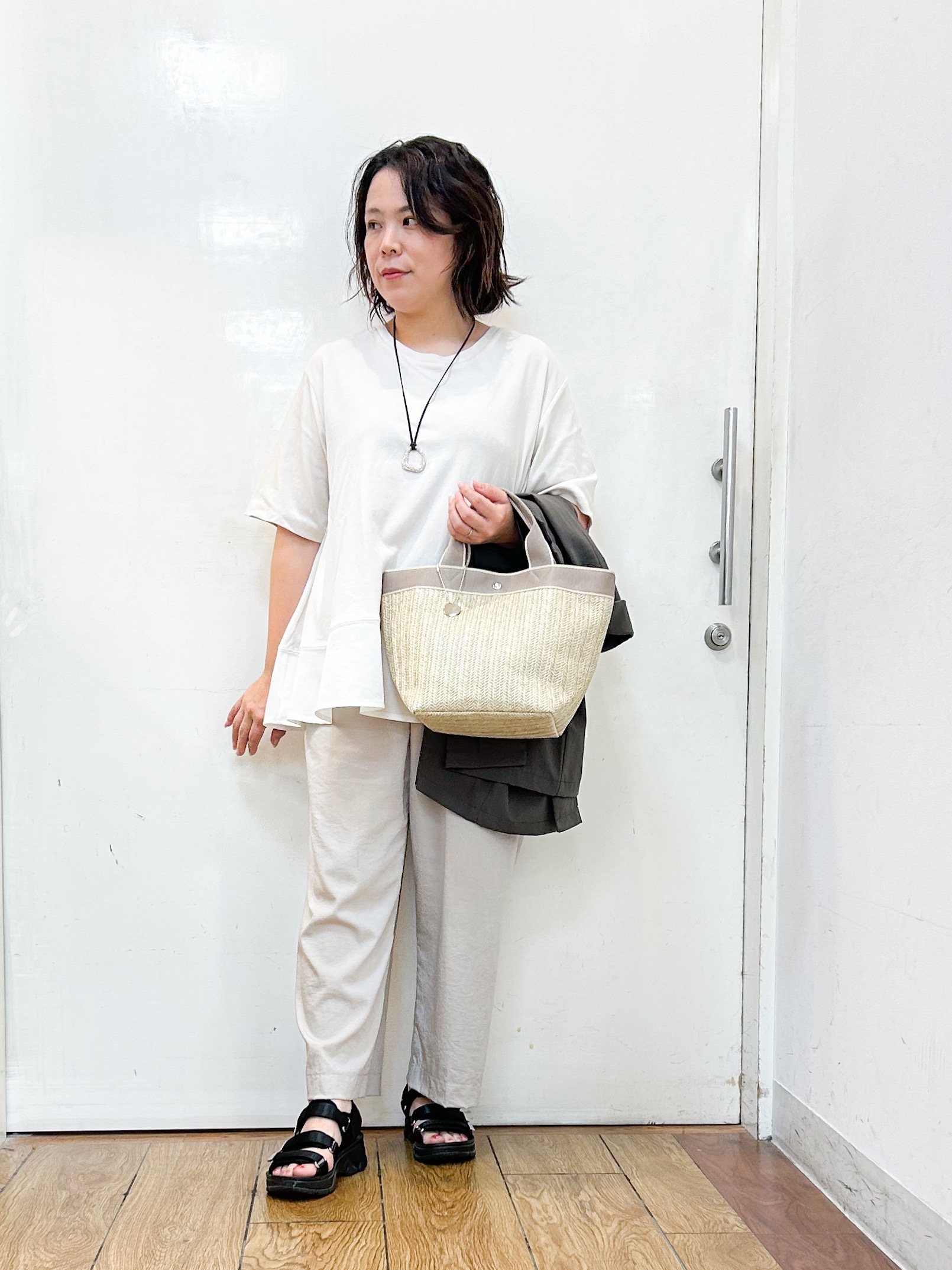 haruさんの「SHOO･LA･RUE｜【高レビュー/洗濯機可/セットアップ可】軽凛(かろりん) 半袖ジャケット」を使ったコーディネート