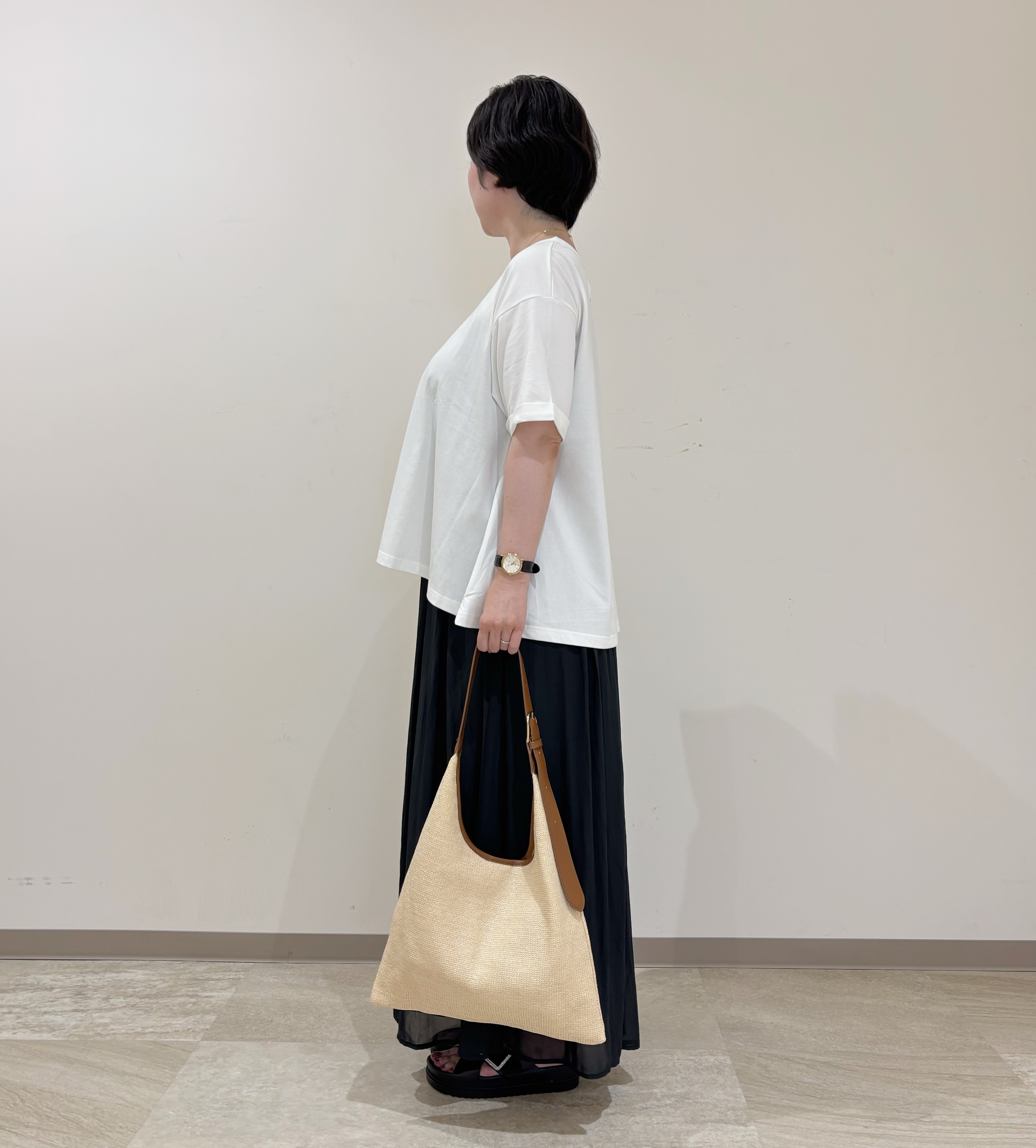 marikoさんの「grove｜【遮熱／吸水速乾／UVカット】フレアシルエットTシャツ」を使ったコーディネート