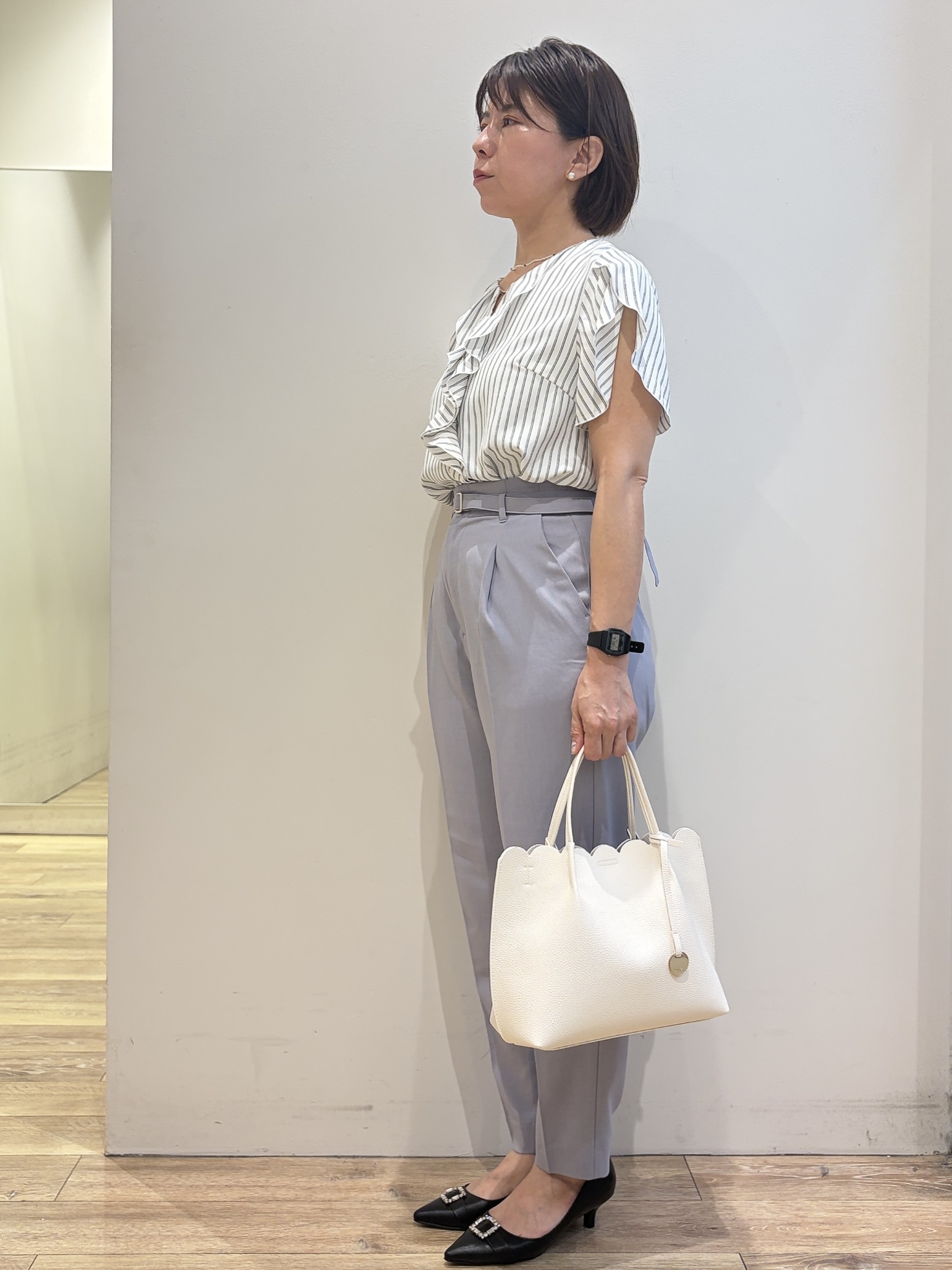 YUKOさんの「index｜【接触冷感／防シワ】ひんやり7分袖テーラードジャケット《洗濯機OK》」を使ったコーディネート