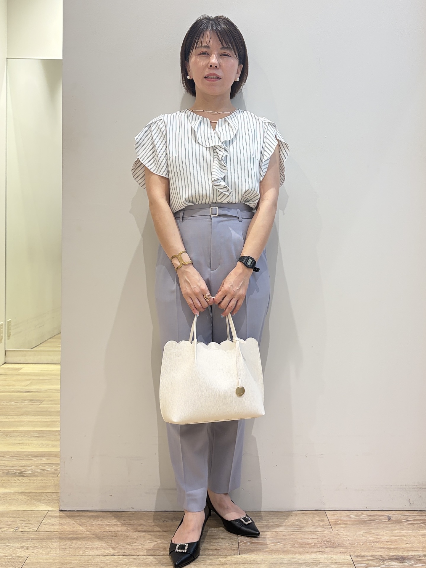 YUKOさんの「index｜【接触冷感／防シワ】ひんやり7分袖テーラードジャケット《洗濯機OK》」を使ったコーディネート