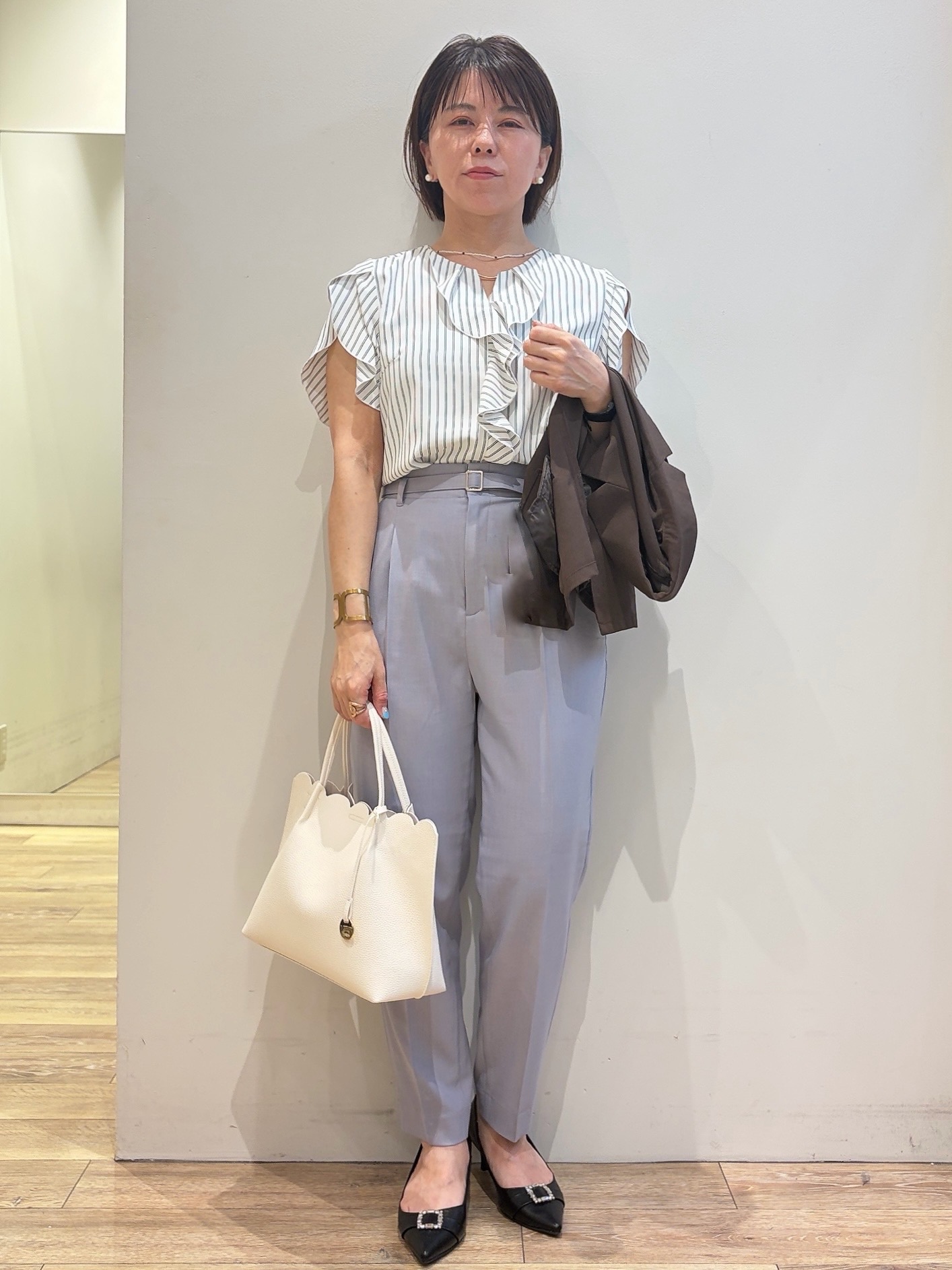 YUKOさんの「index｜【接触冷感／防シワ】ひんやり7分袖テーラードジャケット《洗濯機OK》」を使ったコーディネート