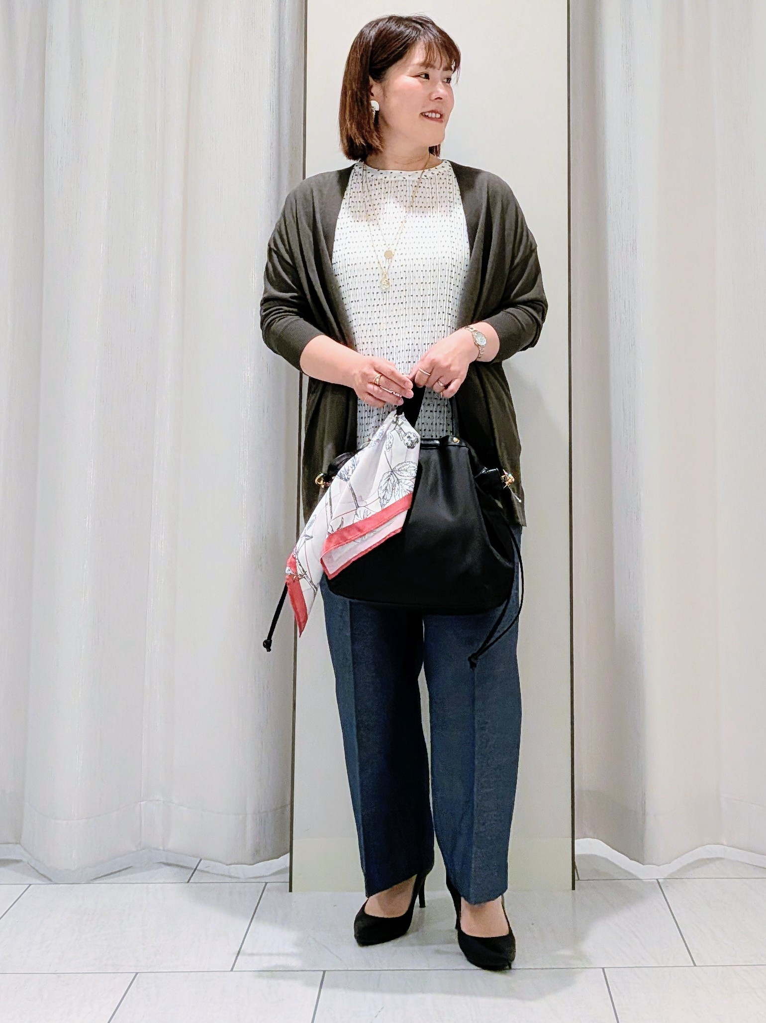 Onumaさんの「UNTITLED｜【1枚で着映える】ドットジャガードブラウス」を使ったコーディネート