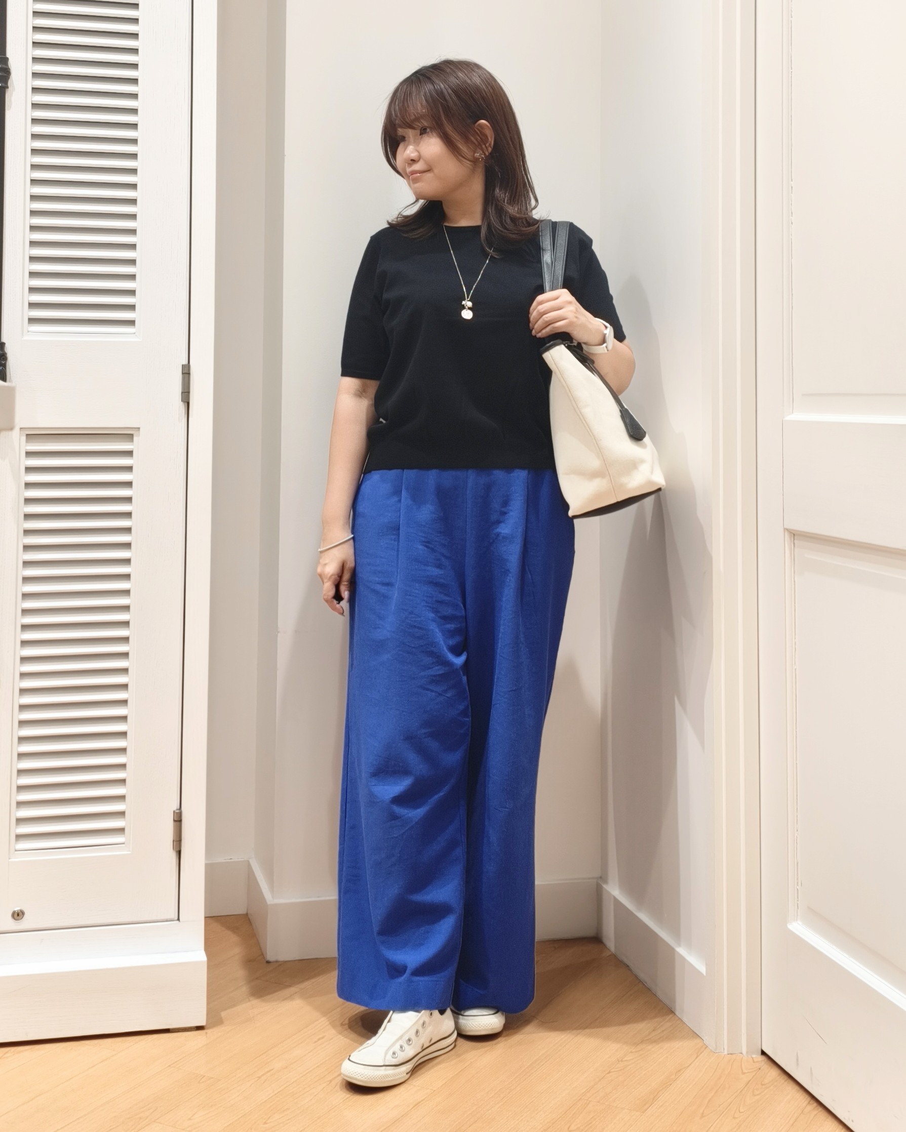 AIKOsanさんの「Dessin｜【9色展開/接触冷感/UVカット】ドライタッチサマーニットT」を使ったコーディネート