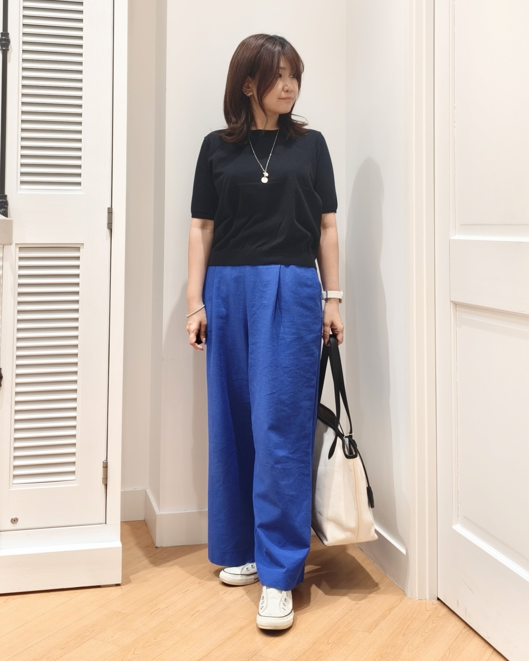 AIKOsanさんの「Dessin｜【9色展開/接触冷感/UVカット】ドライタッチサマーニットT」を使ったコーディネート