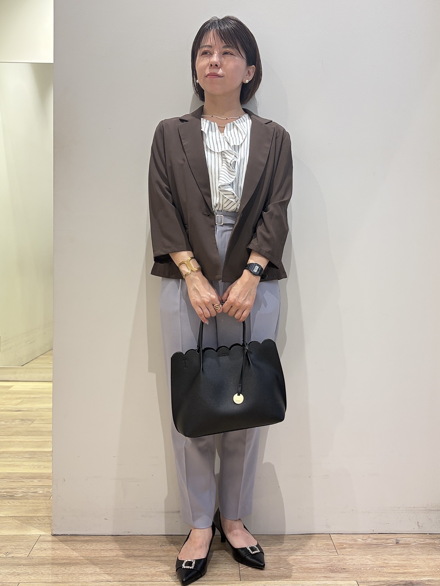 YUKOさんの「index｜【接触冷感／防シワ】ひんやり7分袖テーラードジャケット《洗濯機OK》」を使ったコーディネート