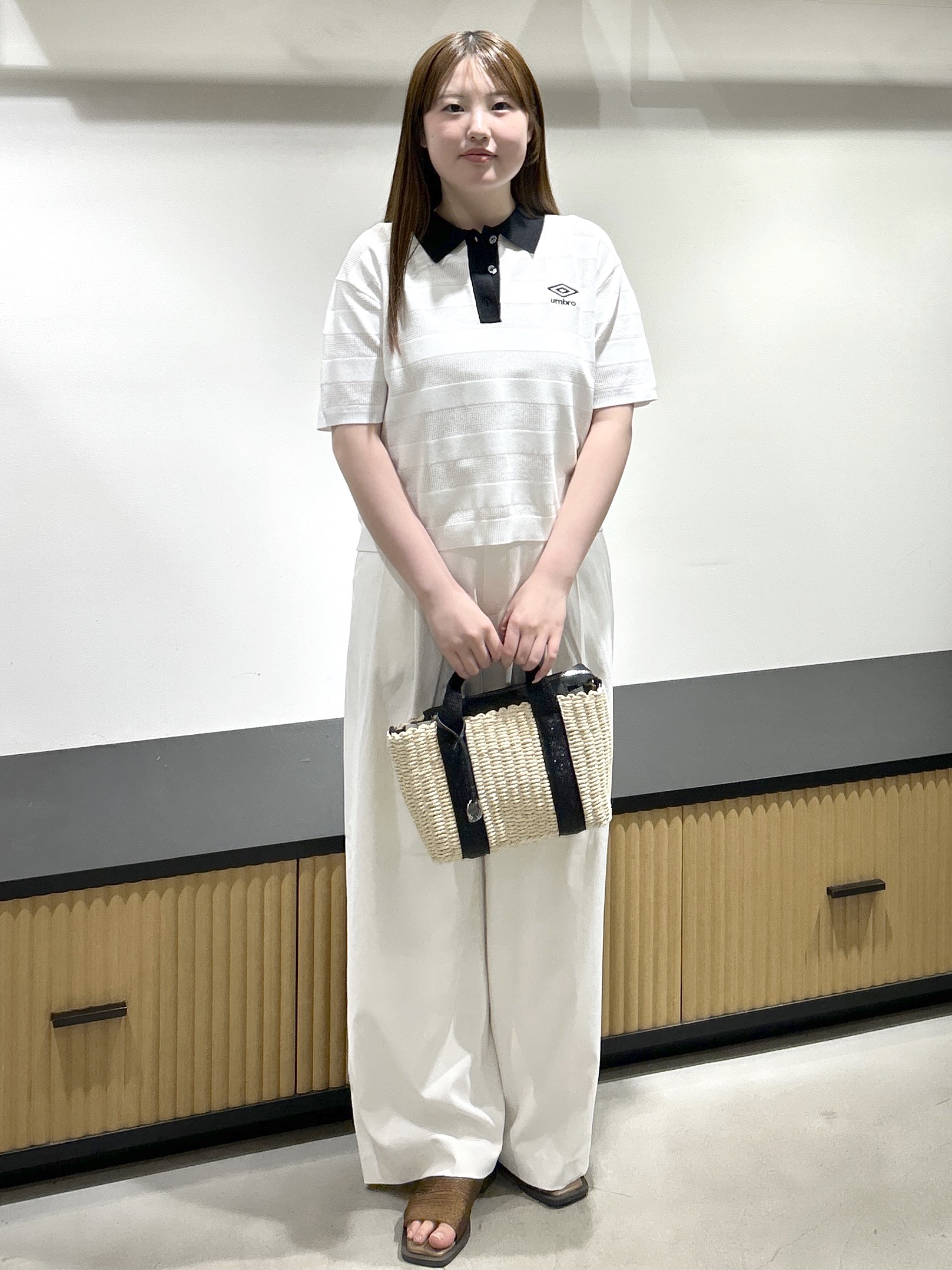 sayaさんの「OPAQUE.CLIP｜◆【umbro／アンブロ】メッシュボーダー配色ポロニット」を使ったコーディネート