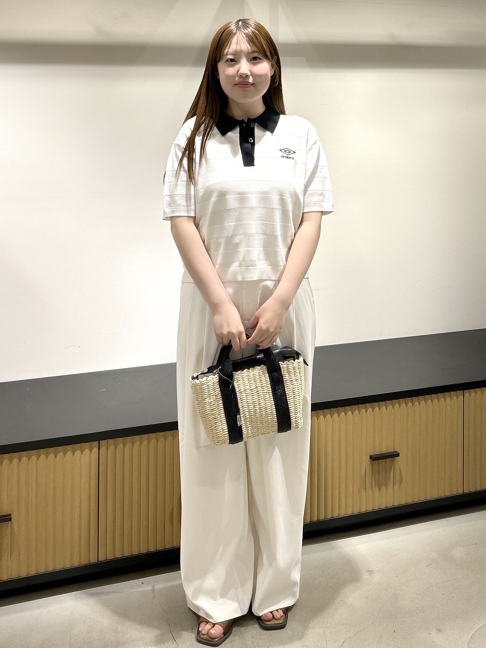 sayaさんの「OPAQUE.CLIP｜◆【umbro／アンブロ】メッシュボーダー配色ポロニット」を使ったコーディネート