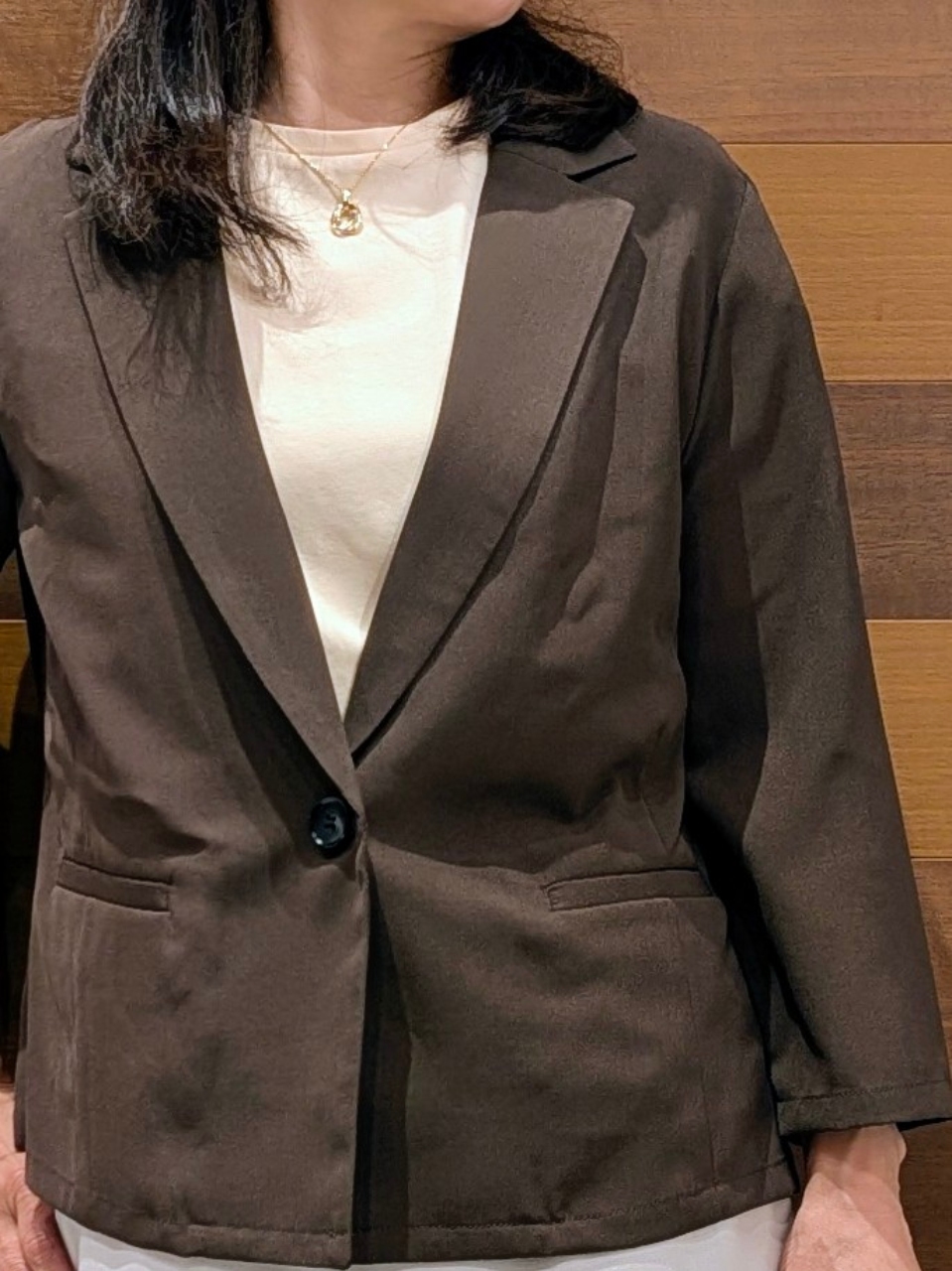 momoさんの「OPAQUE.CLIP｜【接触冷感／防シワ】ひんやり7分袖テーラードジャケット《洗濯機OK》」を使ったコーディネート