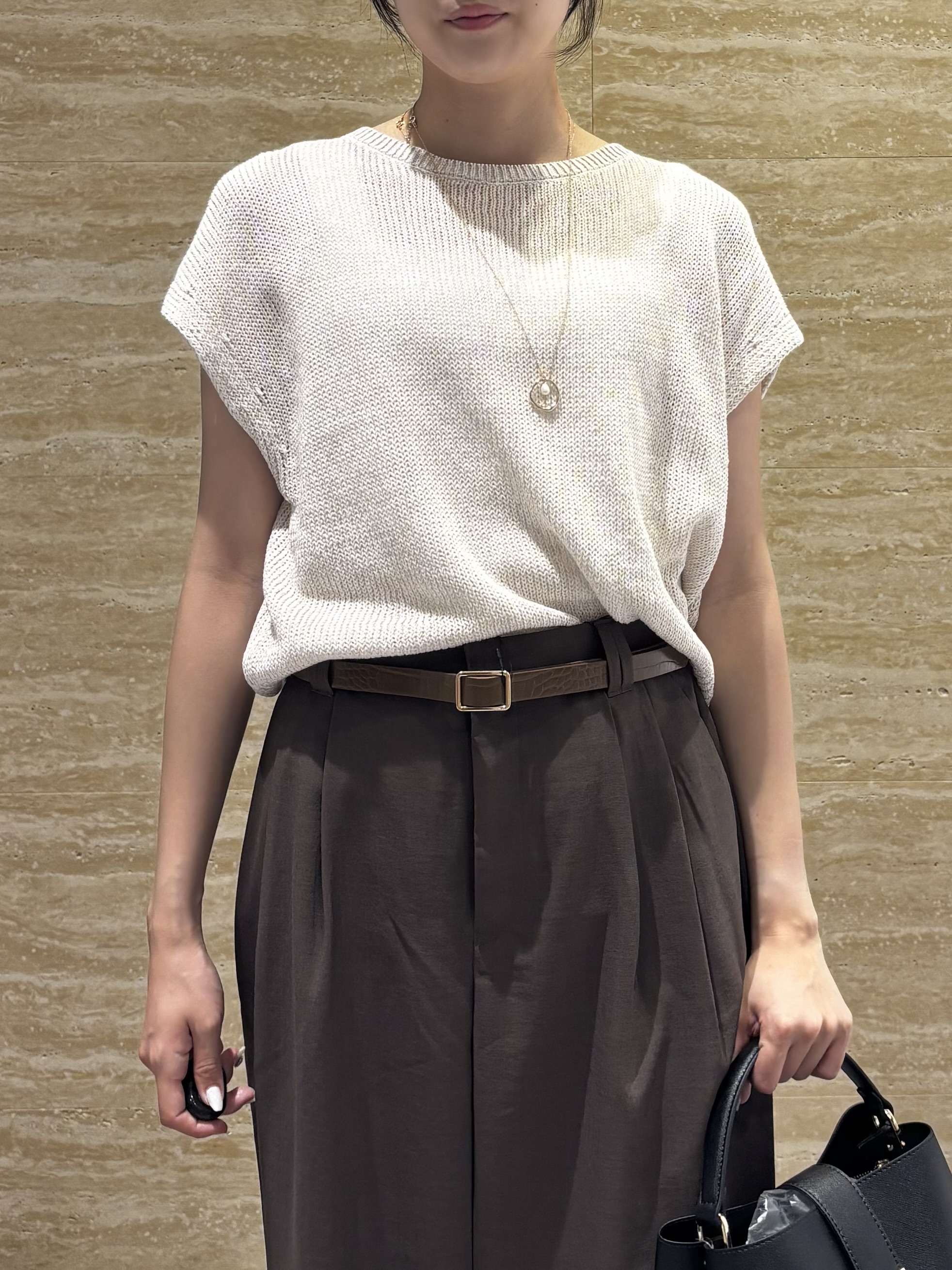 Ririkaさんの「OPAQUE.CLIP｜ラメメッシュ フレンチスリーブニット【洗濯機OK】」を使ったコーディネート