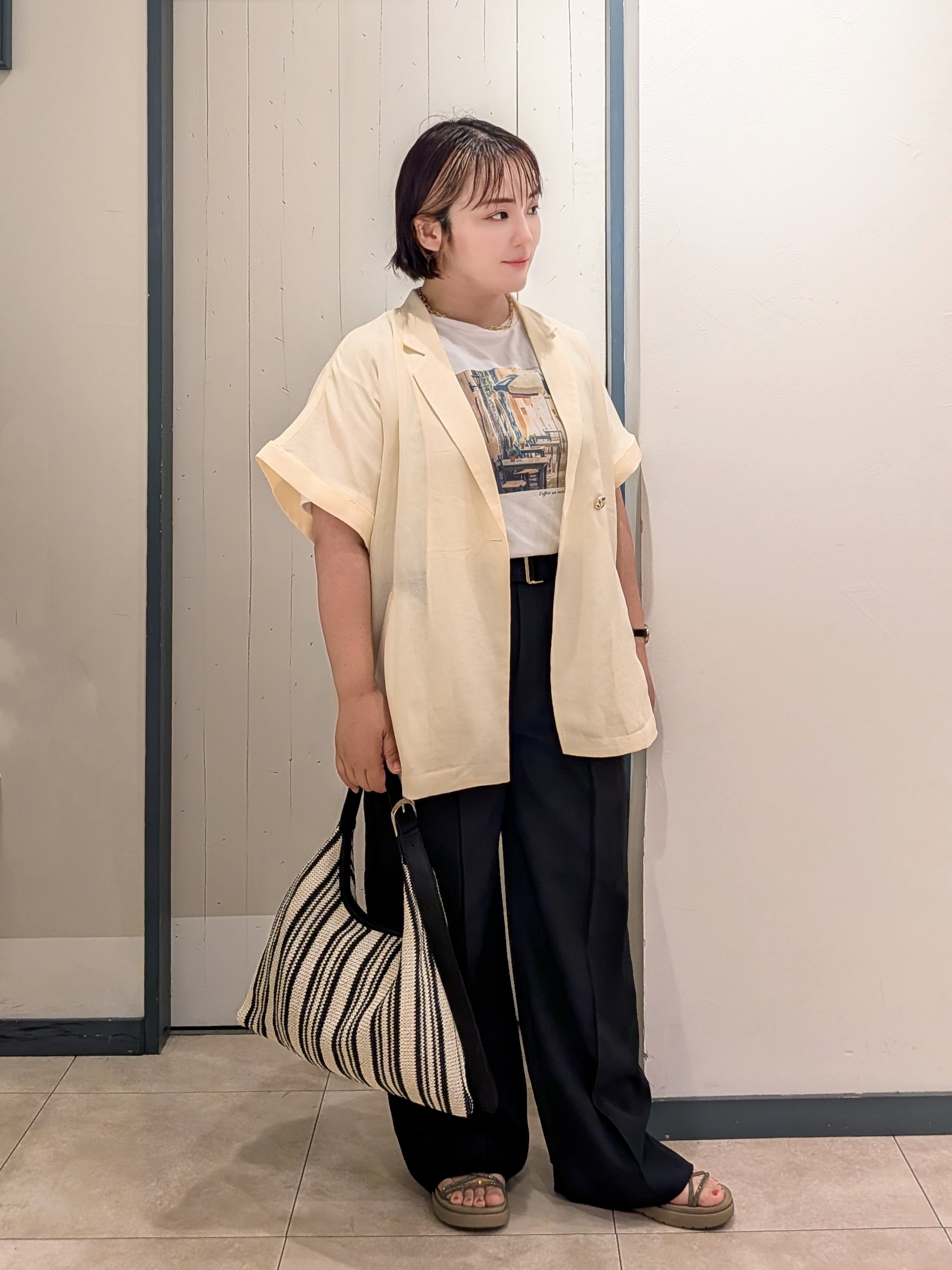 yukikaさんの「grove｜【洗濯機OK/SETUP可】シワになりにくいハーフスリーブジャケット」を使ったコーディネート