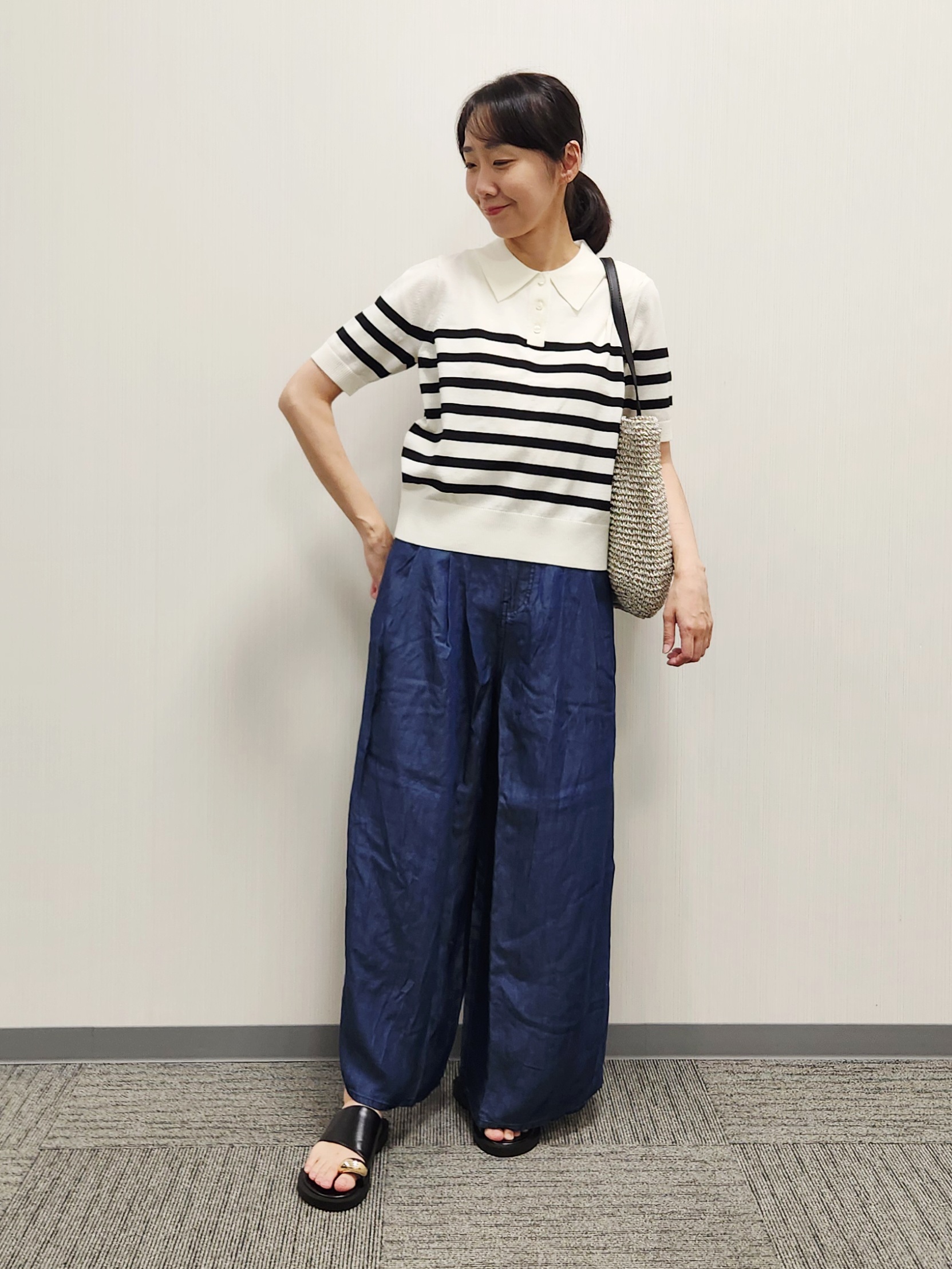 naraさんの「Dessin｜ポロ襟 ハーフスリーブニット」を使ったコーディネート