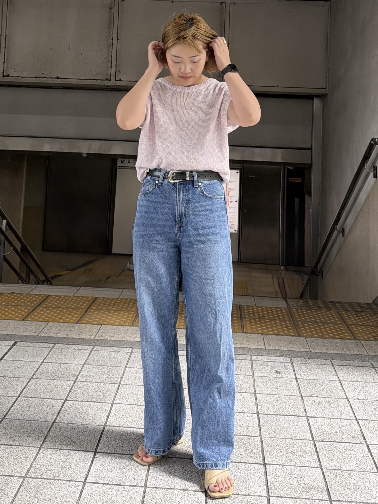 sumicaさんの「OPAQUE.CLIP｜ラメメッシュ フレンチスリーブニット【洗濯機OK】」を使ったコーディネート