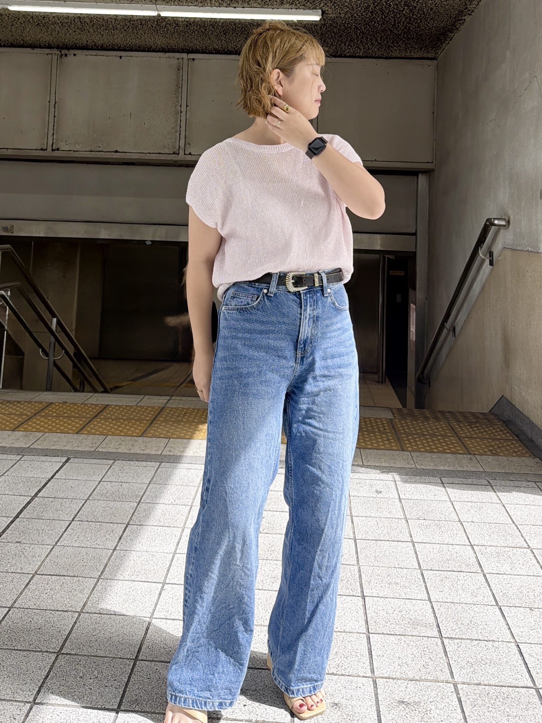 sumicaさんの「OPAQUE.CLIP｜ラメメッシュ フレンチスリーブニット【洗濯機OK】」を使ったコーディネート