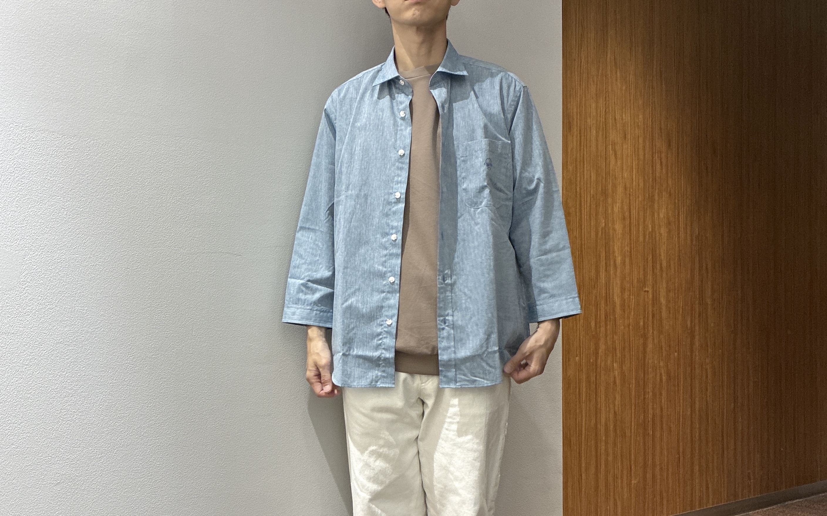 わいずみさんの「TAKEO KIKUCHI｜【接触冷感】ハイブリッド リネン 七分袖シャツ」を使ったコーディネート