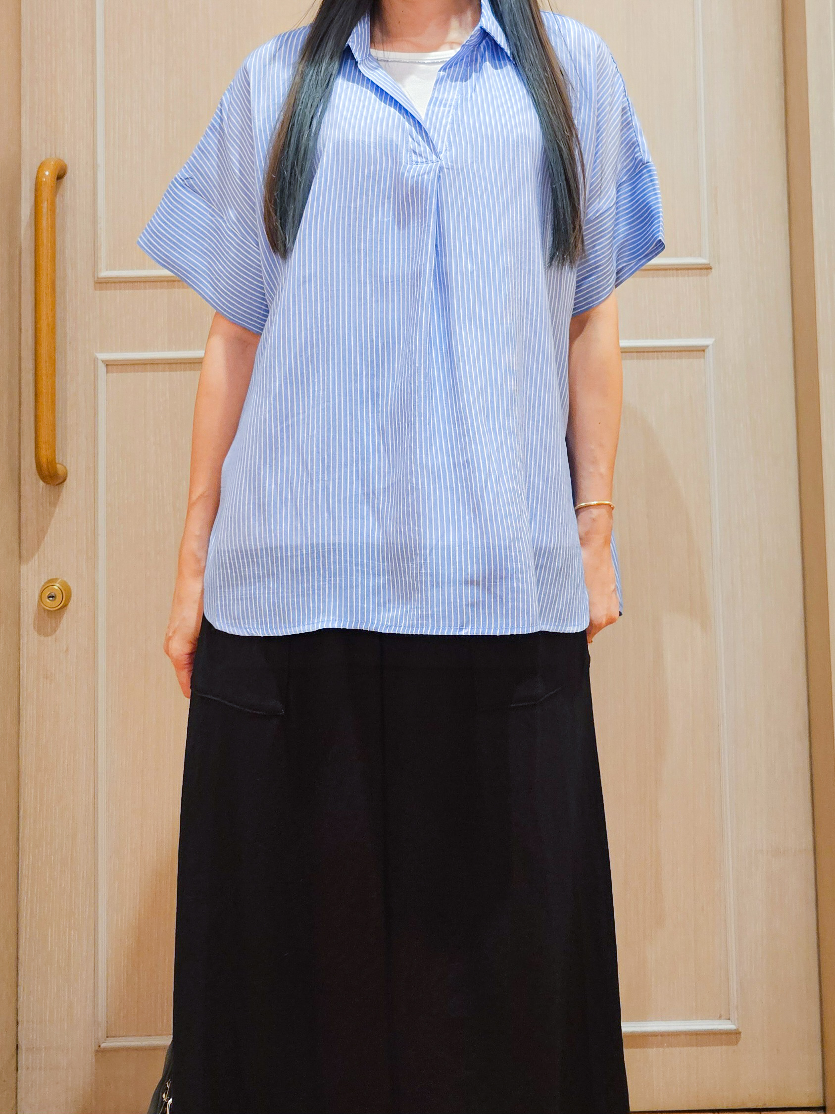 ゆゆさんの「SHOO･LA･RUE｜【2点セット/S-LL/洗濯機可】時短でコーデ決まる スラブスキッパーシャツ＋タンクトップ」を使ったコーディネート