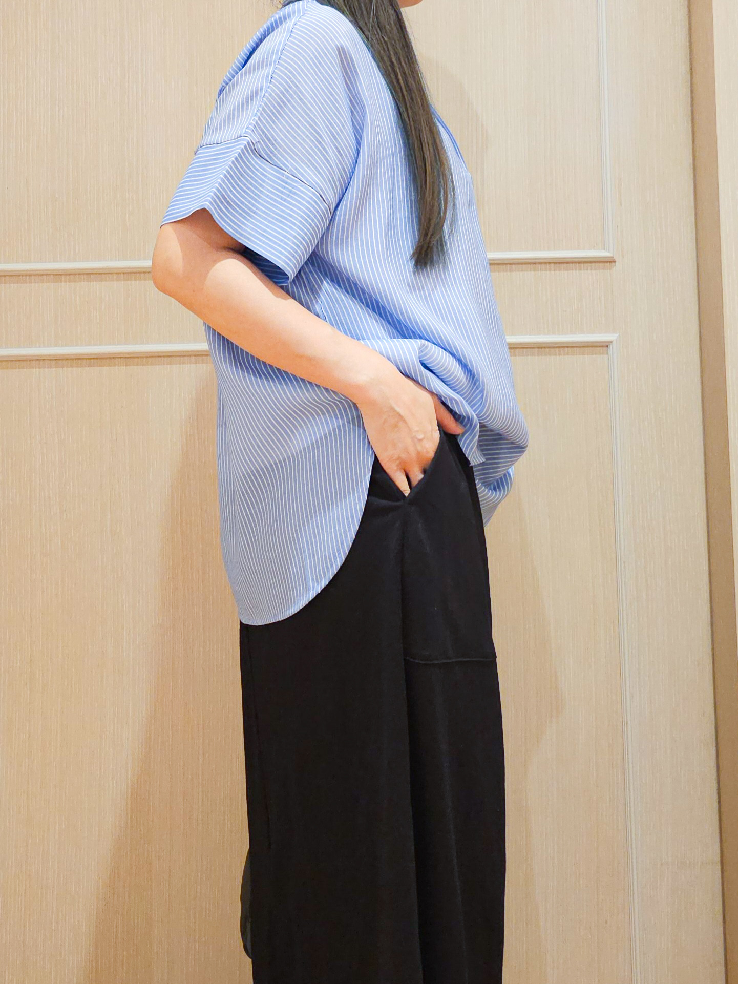 ゆゆさんの「SHOO･LA･RUE｜【2点セット/S-LL/洗濯機可】時短でコーデ決まる スラブスキッパーシャツ＋タンクトップ」を使ったコーディネート