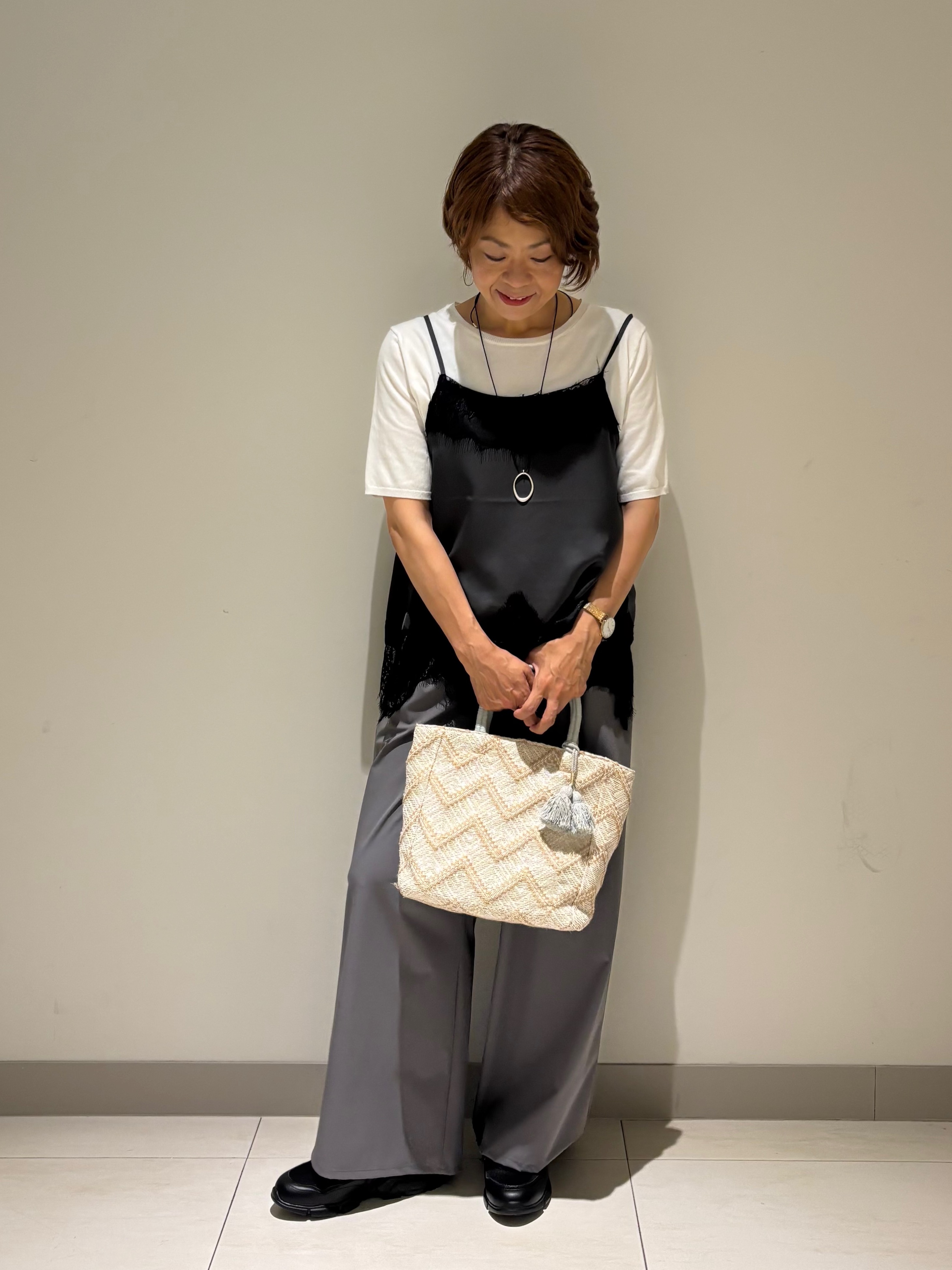 Haruさんの「Dessin｜【9色展開/接触冷感/UVカット】ドライタッチサマーニットT」を使ったコーディネート
