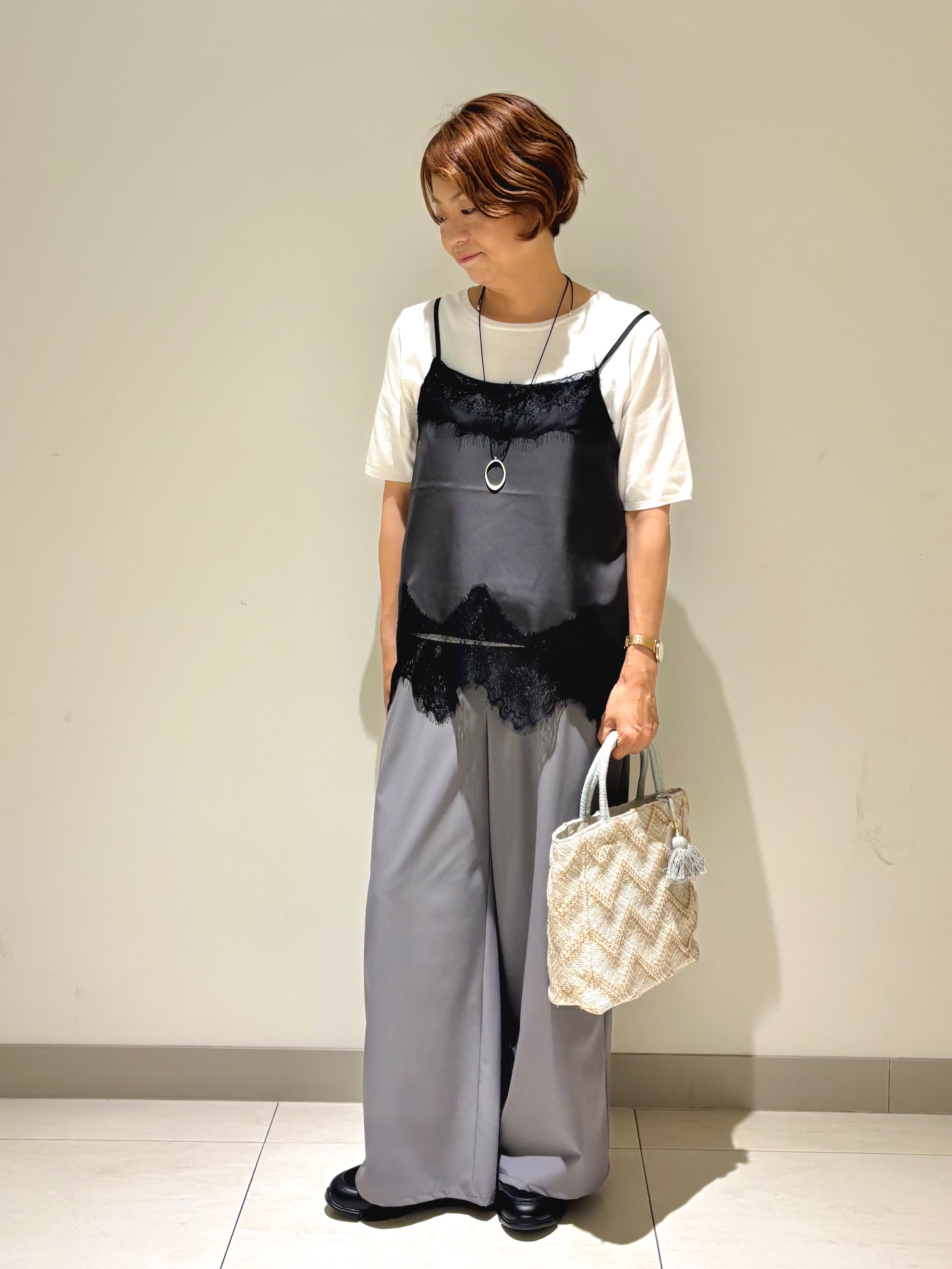 Haruさんの「Dessin｜【9色展開/接触冷感/UVカット】ドライタッチサマーニットT」を使ったコーディネート