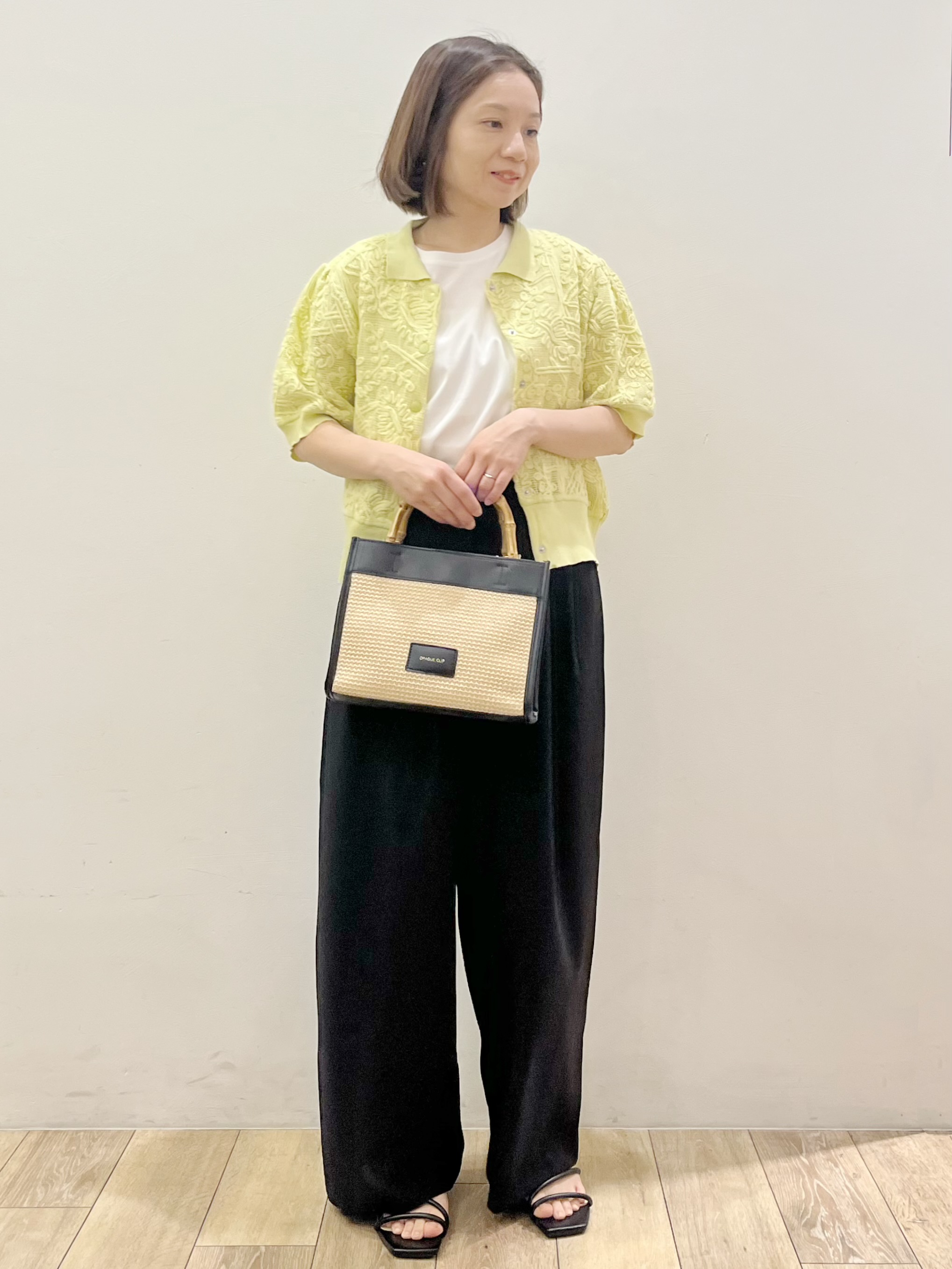kcさんの「OPAQUE.CLIP｜立体レースポロニットカーディガン【洗濯機OK】」を使ったコーディネート