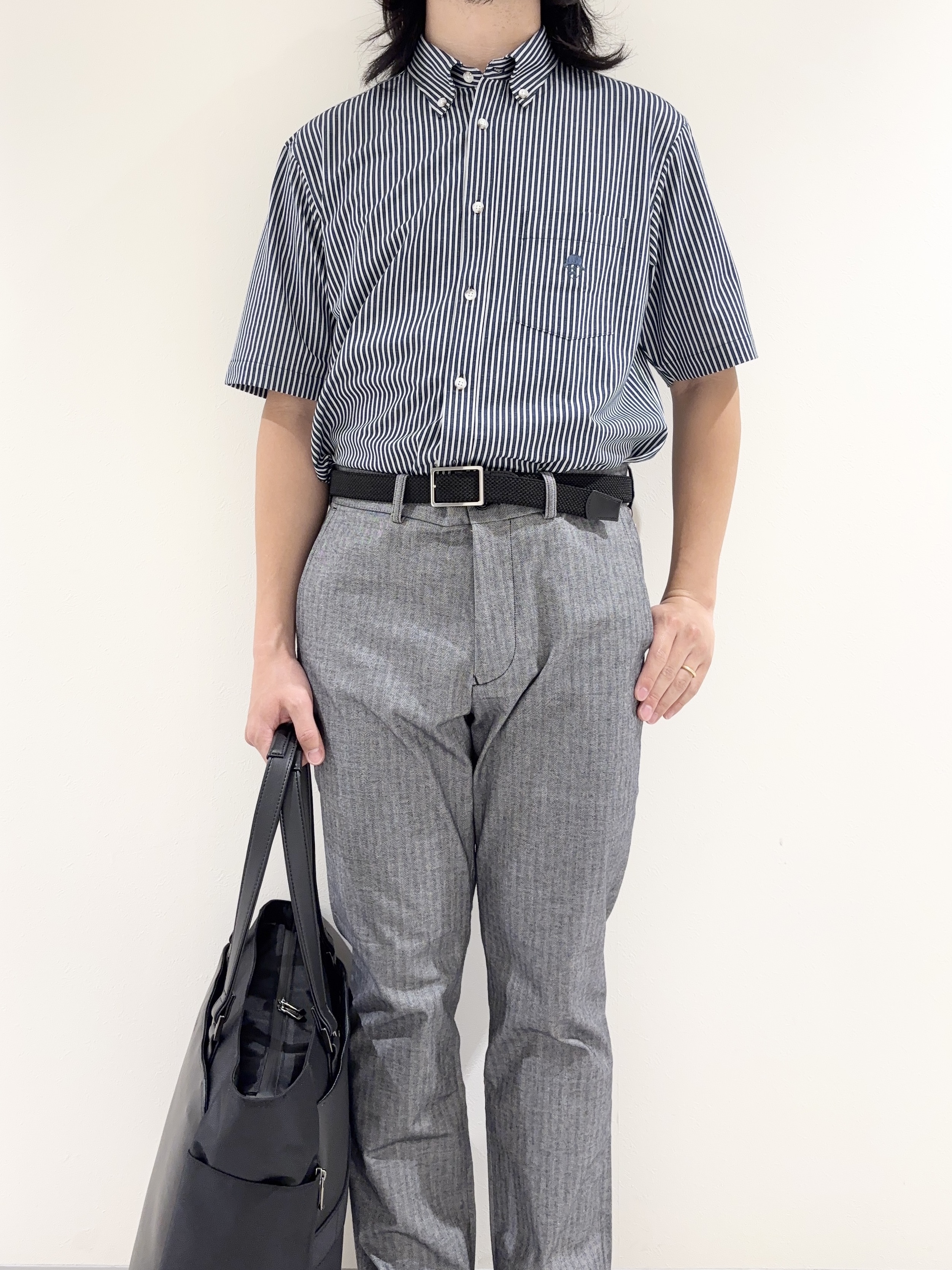 及川さんの「TAKEO KIKUCHI｜【接触冷感】ジャージストライプ シャツ」を使ったコーディネート