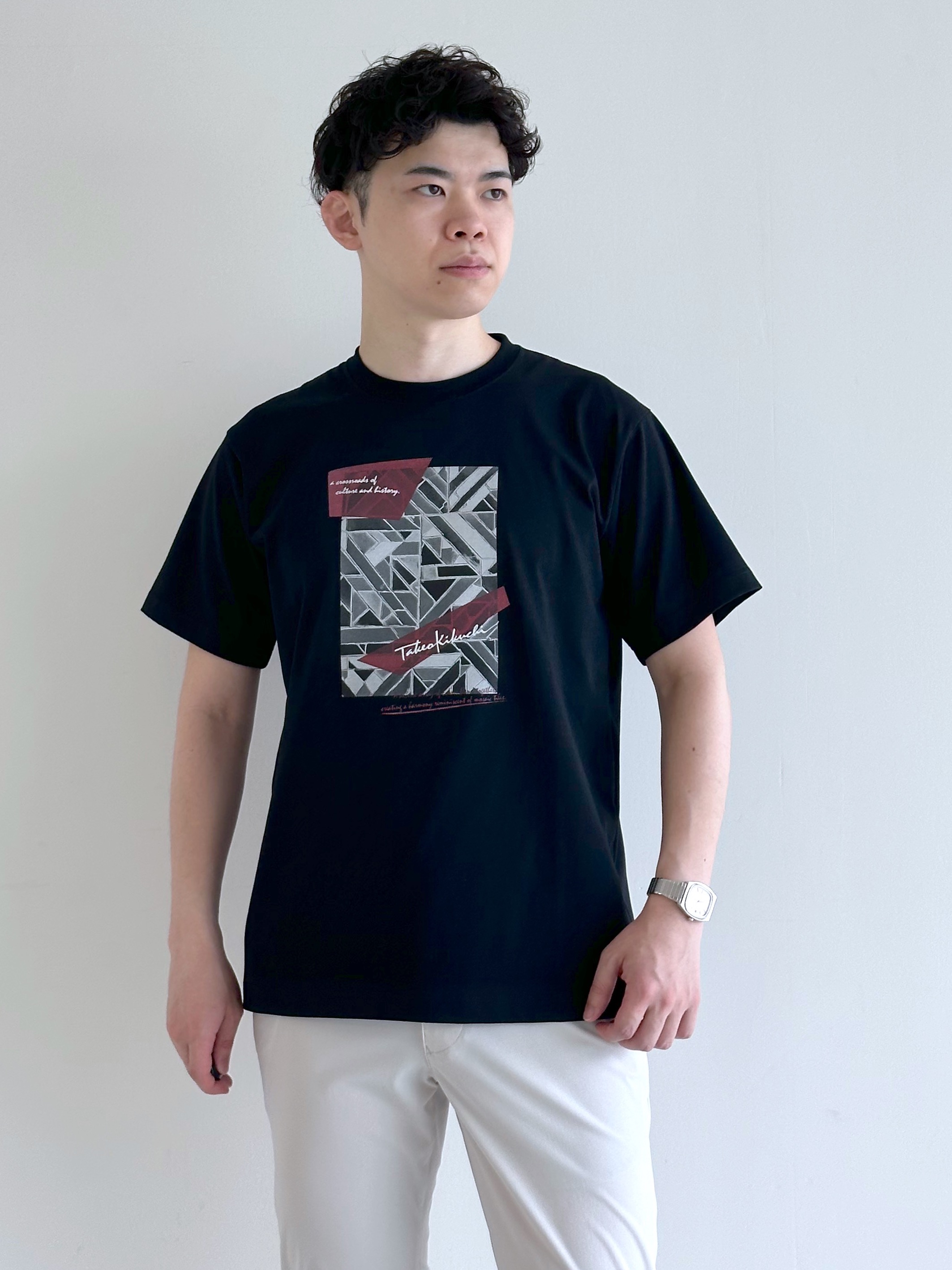 イッシーさんの「TAKEO KIKUCHI｜播州織り 千鳥 半袖シャツ」を使ったコーディネート
