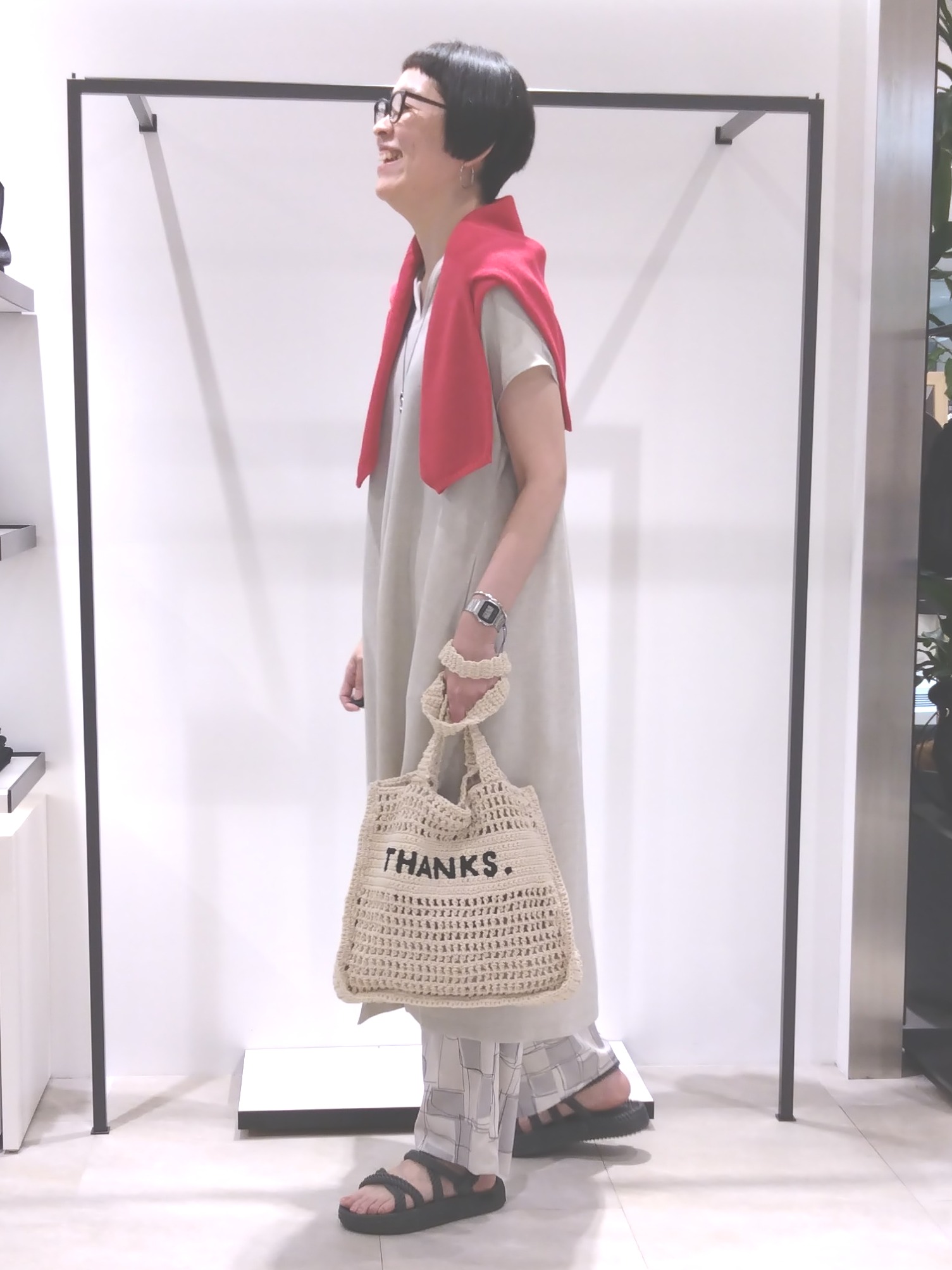 まちこさんの「UNTITLED｜【UV/接触冷感/遮熱/通気性】スラブバンドカラーワンピース」を使ったコーディネート