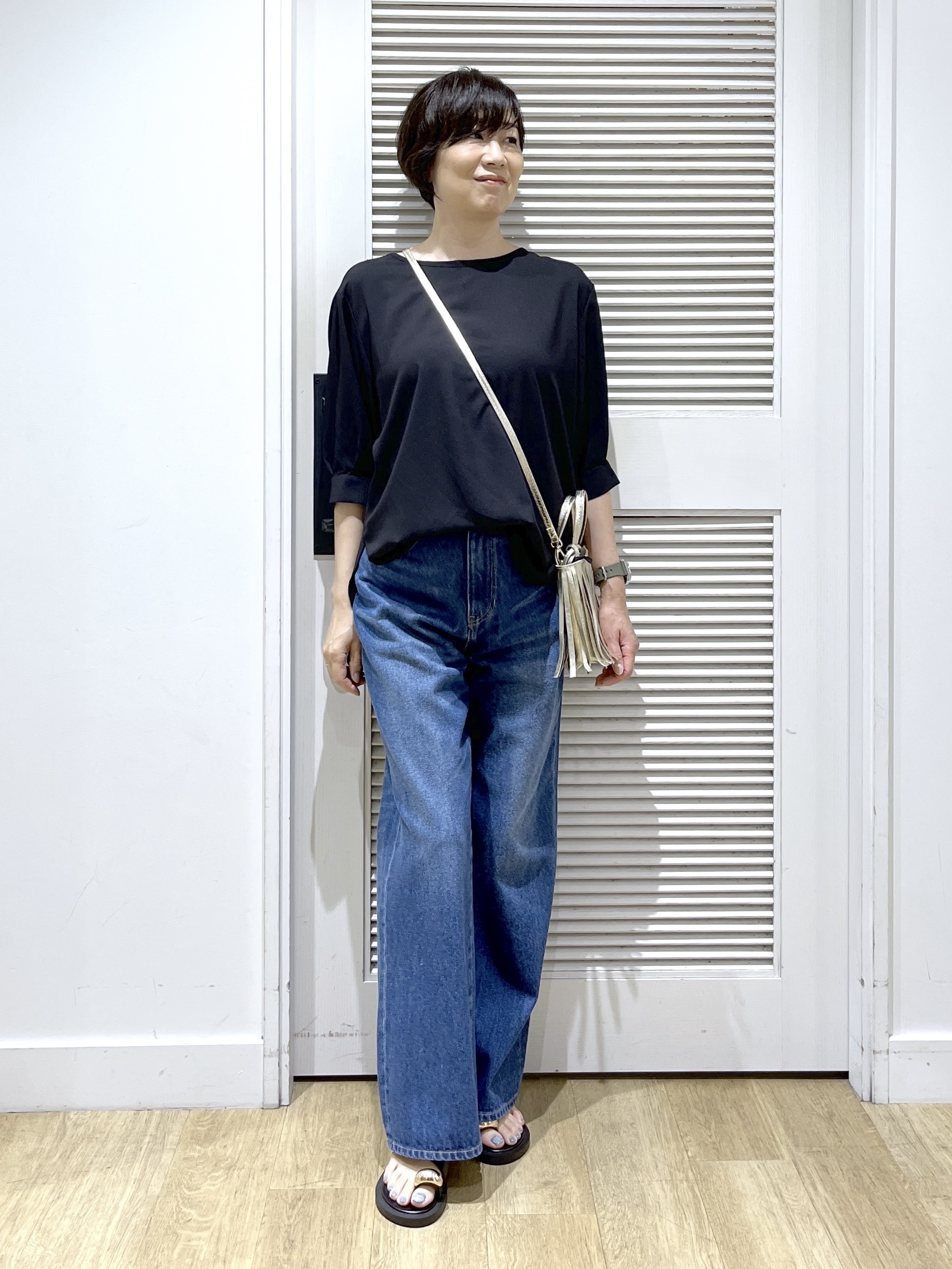 Miyazakiさんの「Dessin｜ライトジョーゼットハーフスリーブブラウス」を使ったコーディネート