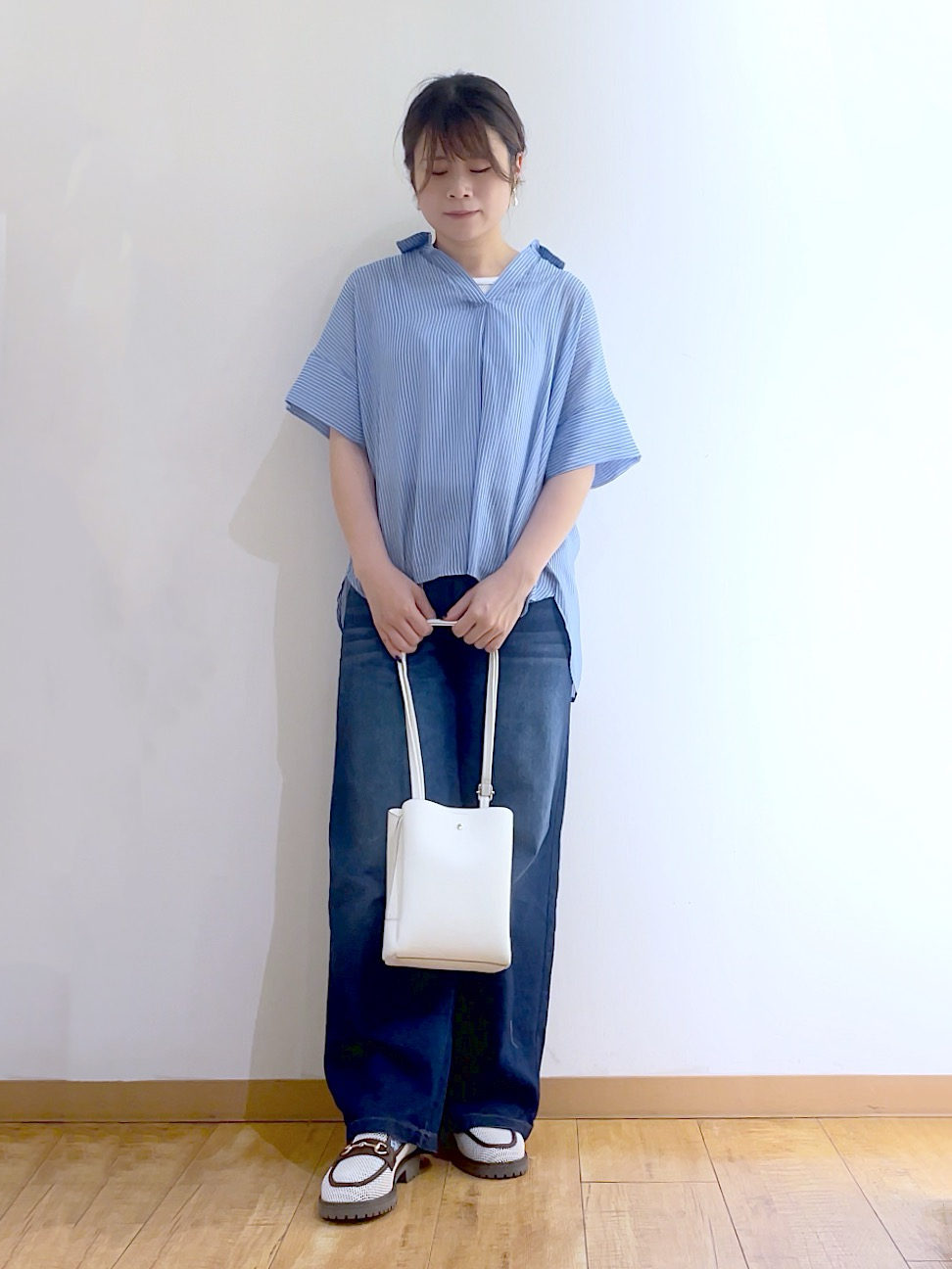 かのさんの「SHOO･LA･RUE｜【2点セット/S-LL/洗濯機可】時短でコーデ決まる スラブスキッパーシャツ＋タンクトップ」を使ったコーディネート
