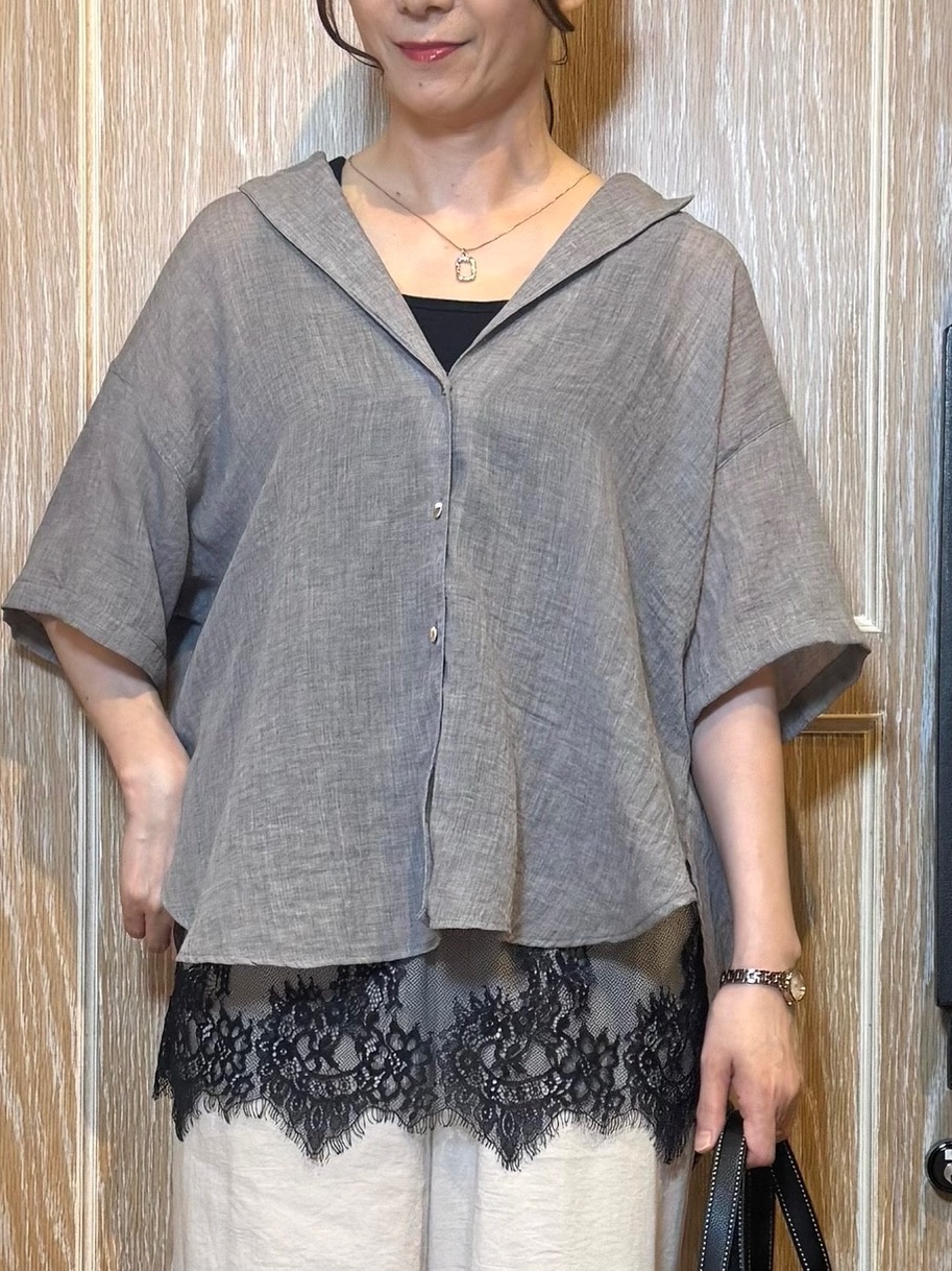 KAORIさんの「SHOO･LA･RUE｜【S-LL】ナチュラルに決まる 半袖シアーシャツジャケット」を使ったコーディネート