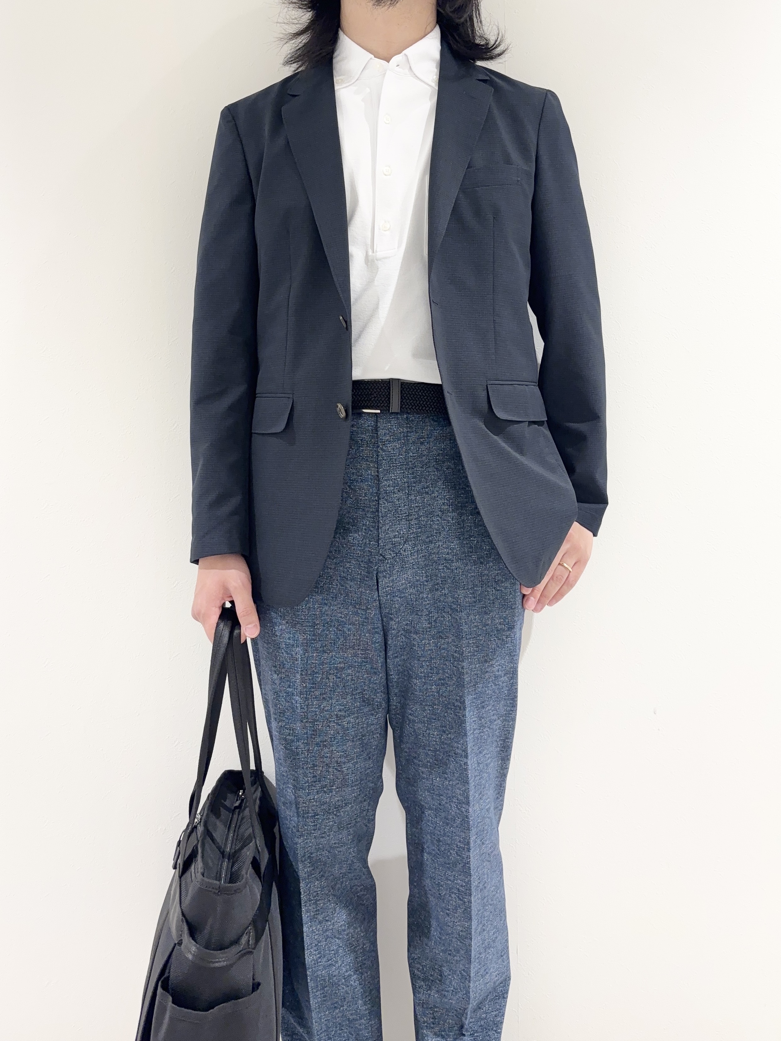 及川さんの「TAKEO KIKUCHI｜【抗菌防臭】COOL DOTS（R）ドビープリント ジャケット」を使ったコーディネート
