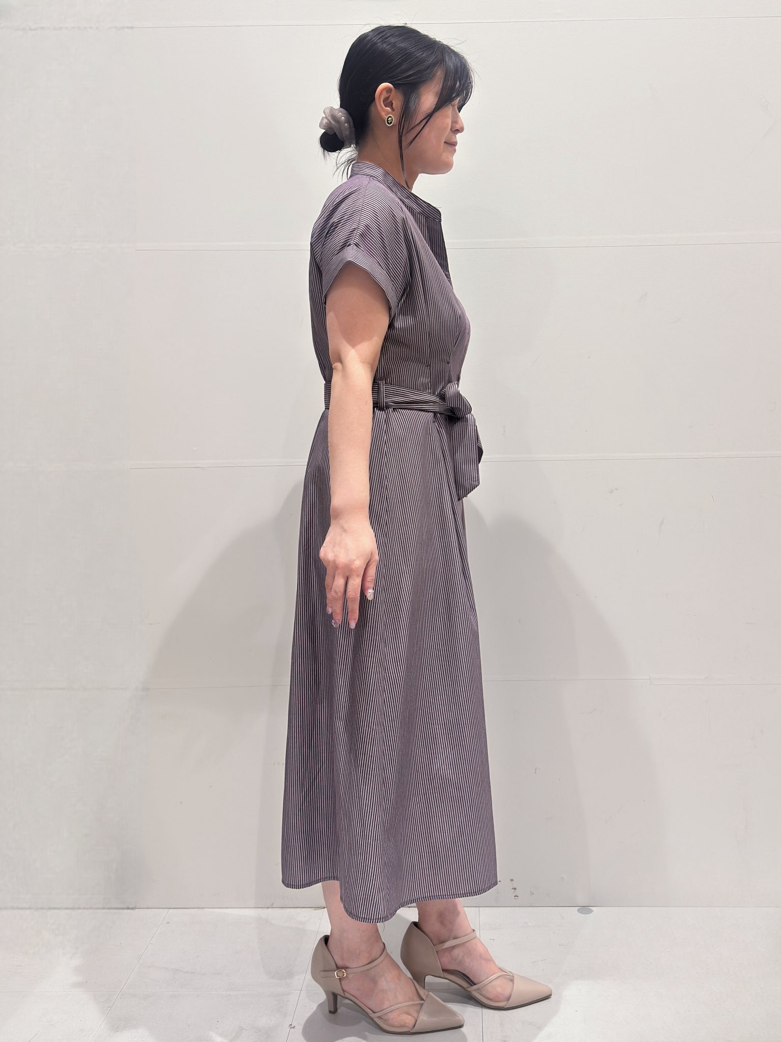 Minさんの「OPAQUE.CLIP｜【接触冷感／UV】ストライプタックシャツワンピース《洗濯機OK》」を使ったコーディネート