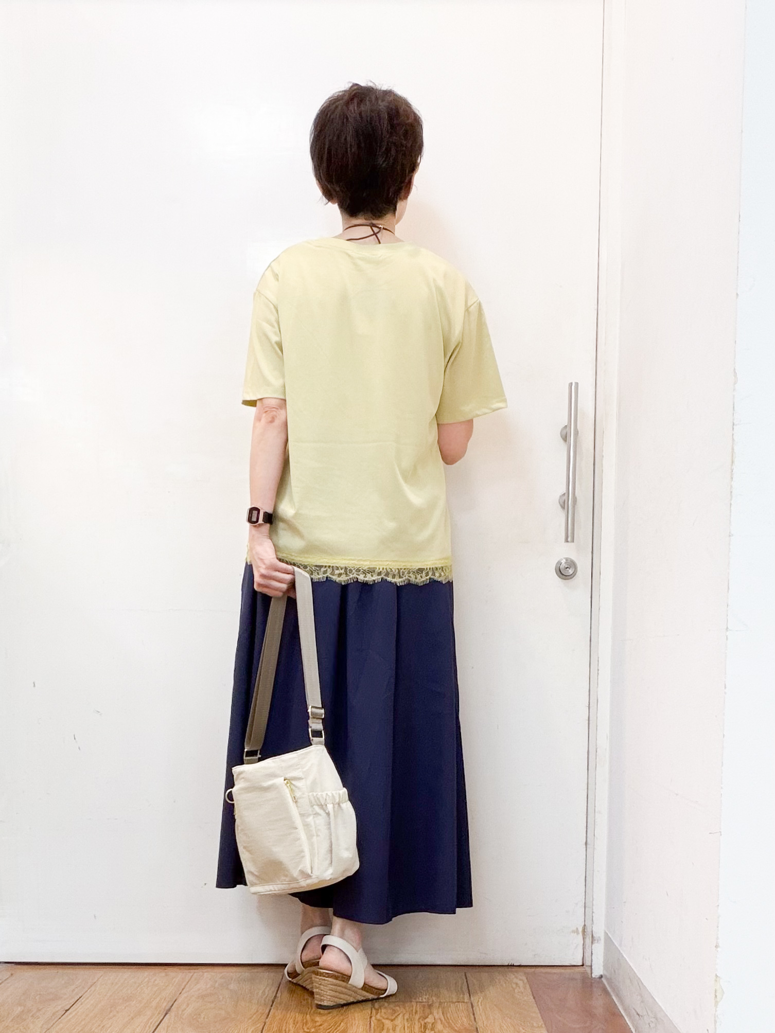 みぃさんの「SHOO･LA･RUE｜【UV/S-LL/洗濯機可】真夏に着たい裾レースが女性らしさをプラスする プリントアソートTシャツ」を使ったコーディネート