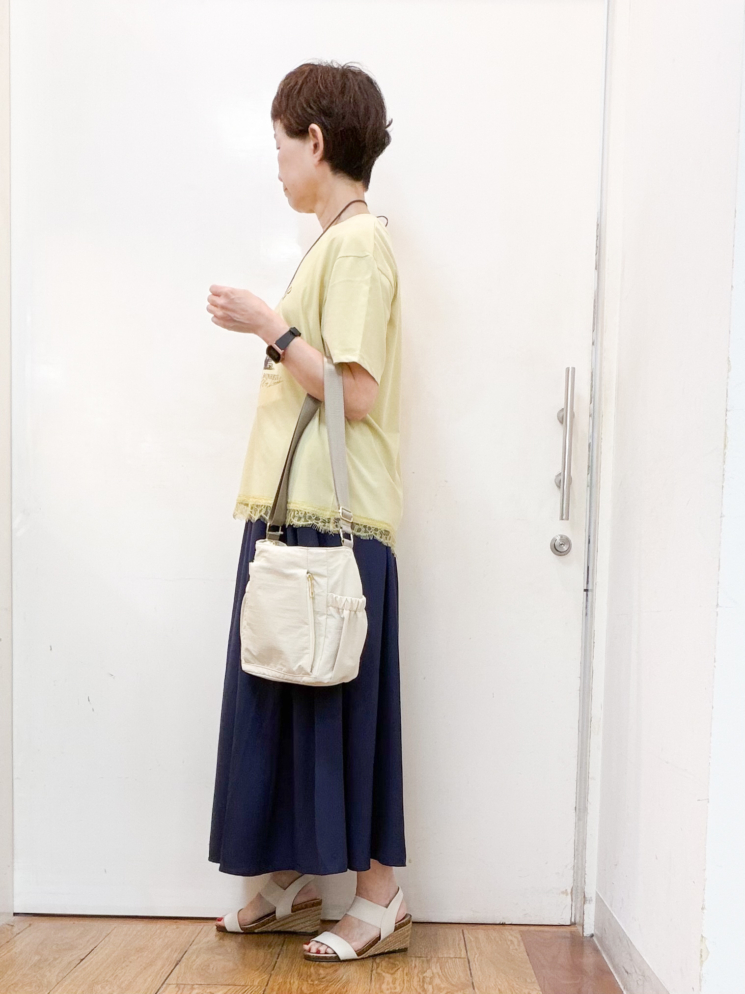 みぃさんの「SHOO･LA･RUE｜【UV/S-LL/洗濯機可】真夏に着たい裾レースが女性らしさをプラスする プリントアソートTシャツ」を使ったコーディネート