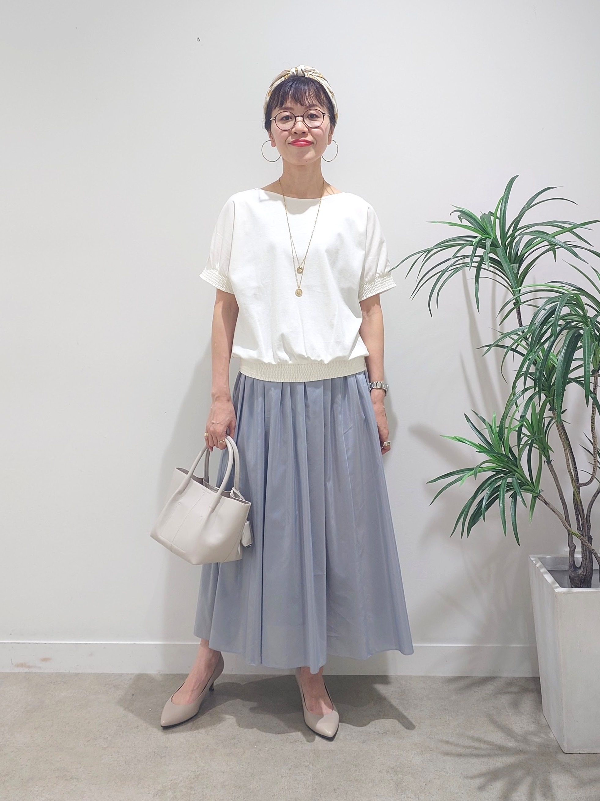 MUTSUKOさんの「UNTITLED｜【接触冷感/汗染み防止/吸水速乾/UVカット】シャーリングプルオーバー」を使ったコーディネート