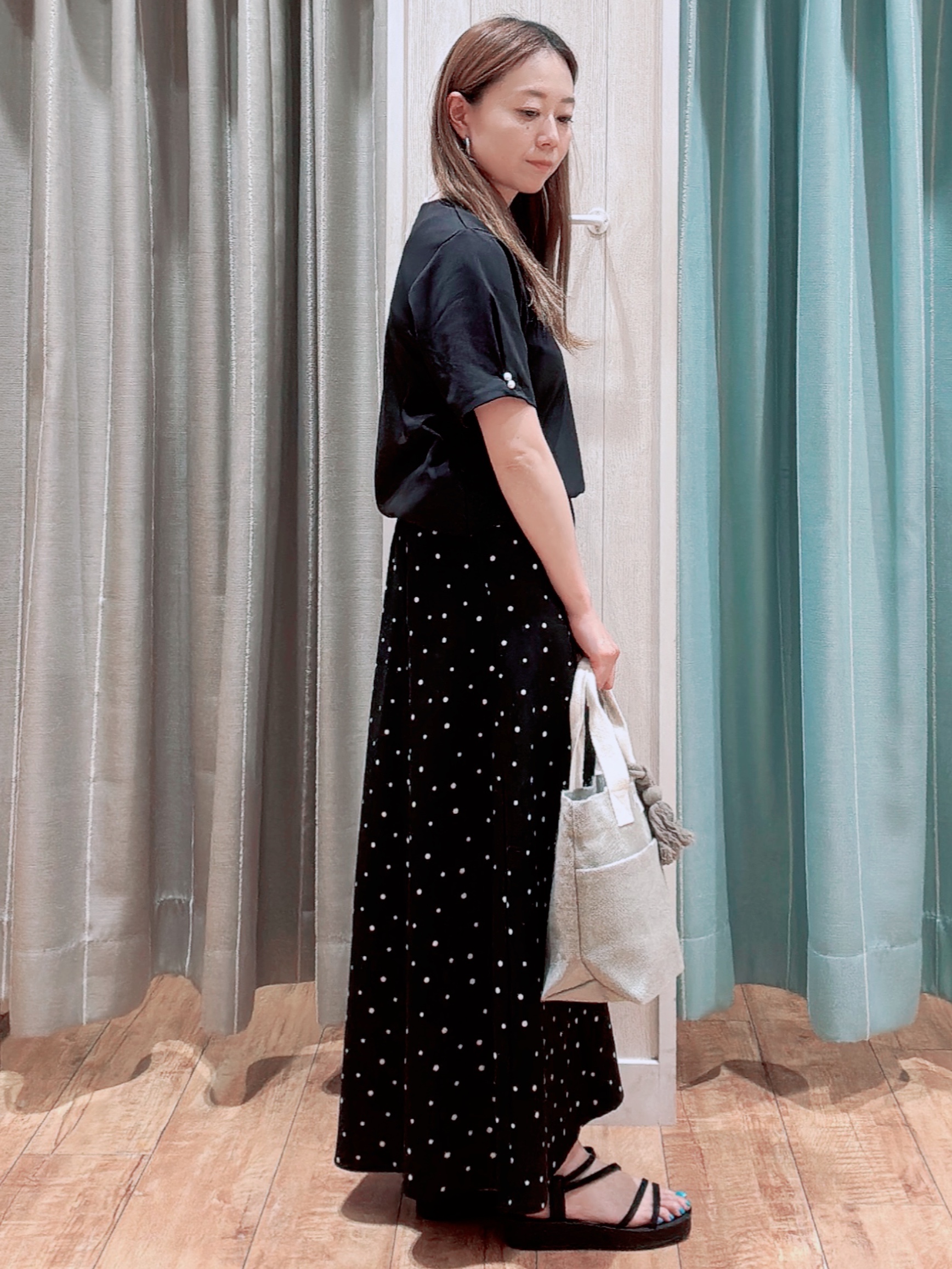 なみぞうさんの「SHOO･LA･RUE｜【2点セット/洗濯機可/S-LL】ネックレス付き お袖パールブラウス」を使ったコーディネート