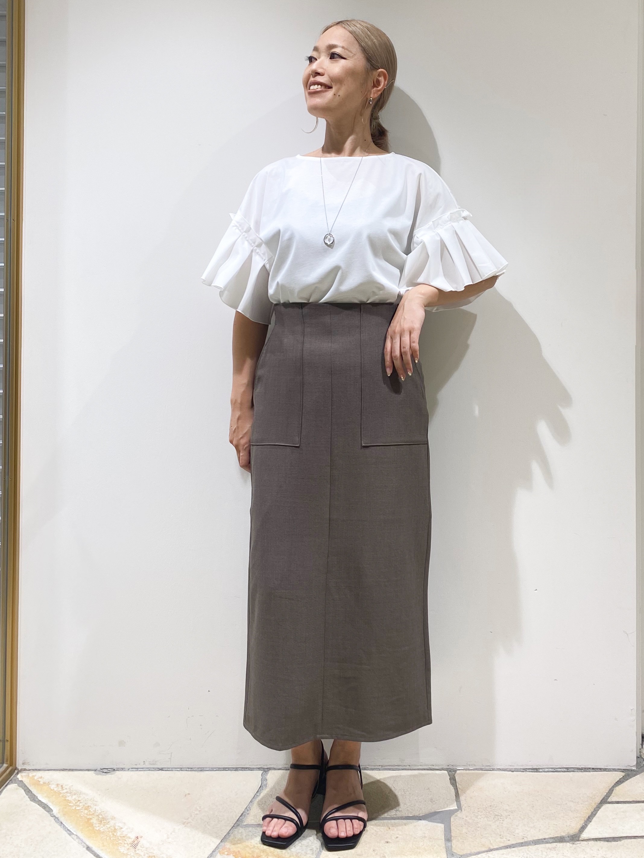 rieさんの「index｜【接触冷感】タックスリーブカットソー《洗濯機OK》」を使ったコーディネート