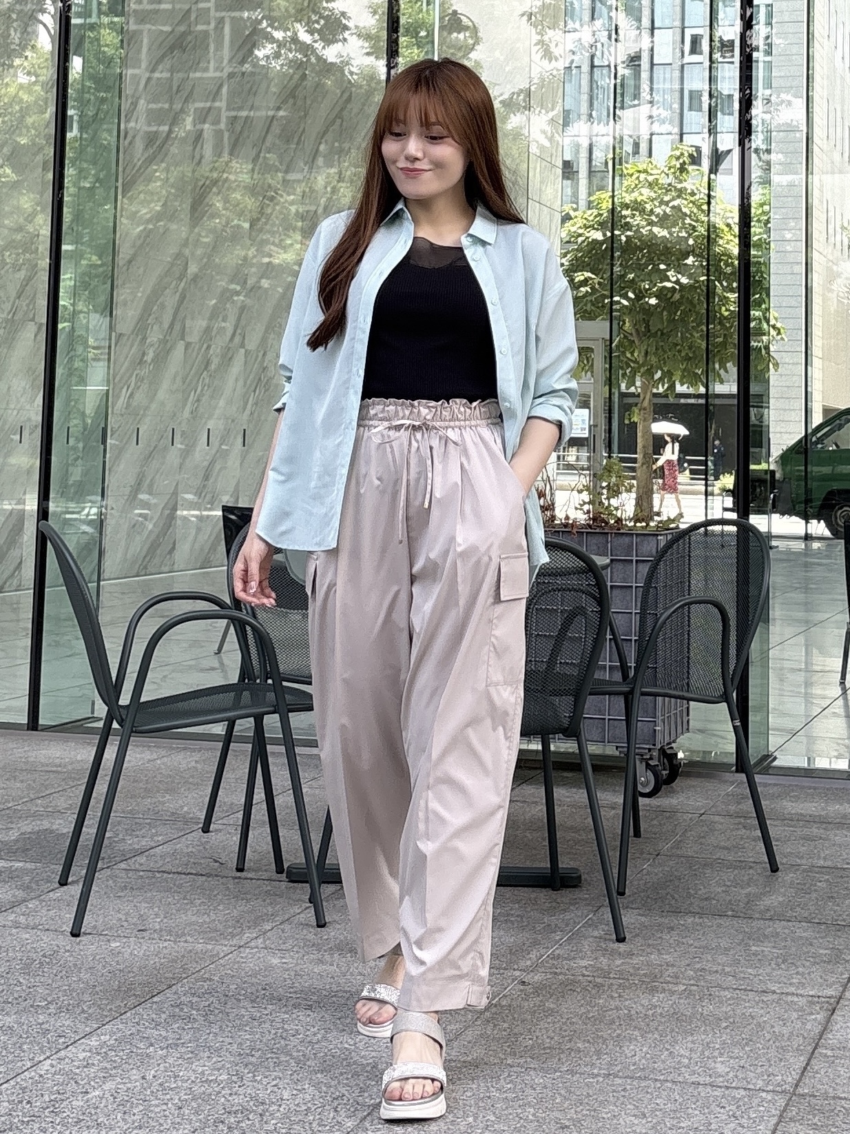 sayaさんの「grove｜【洗濯機OK】朝晩の気温差に◎軽やかシアーシャツ」を使ったコーディネート