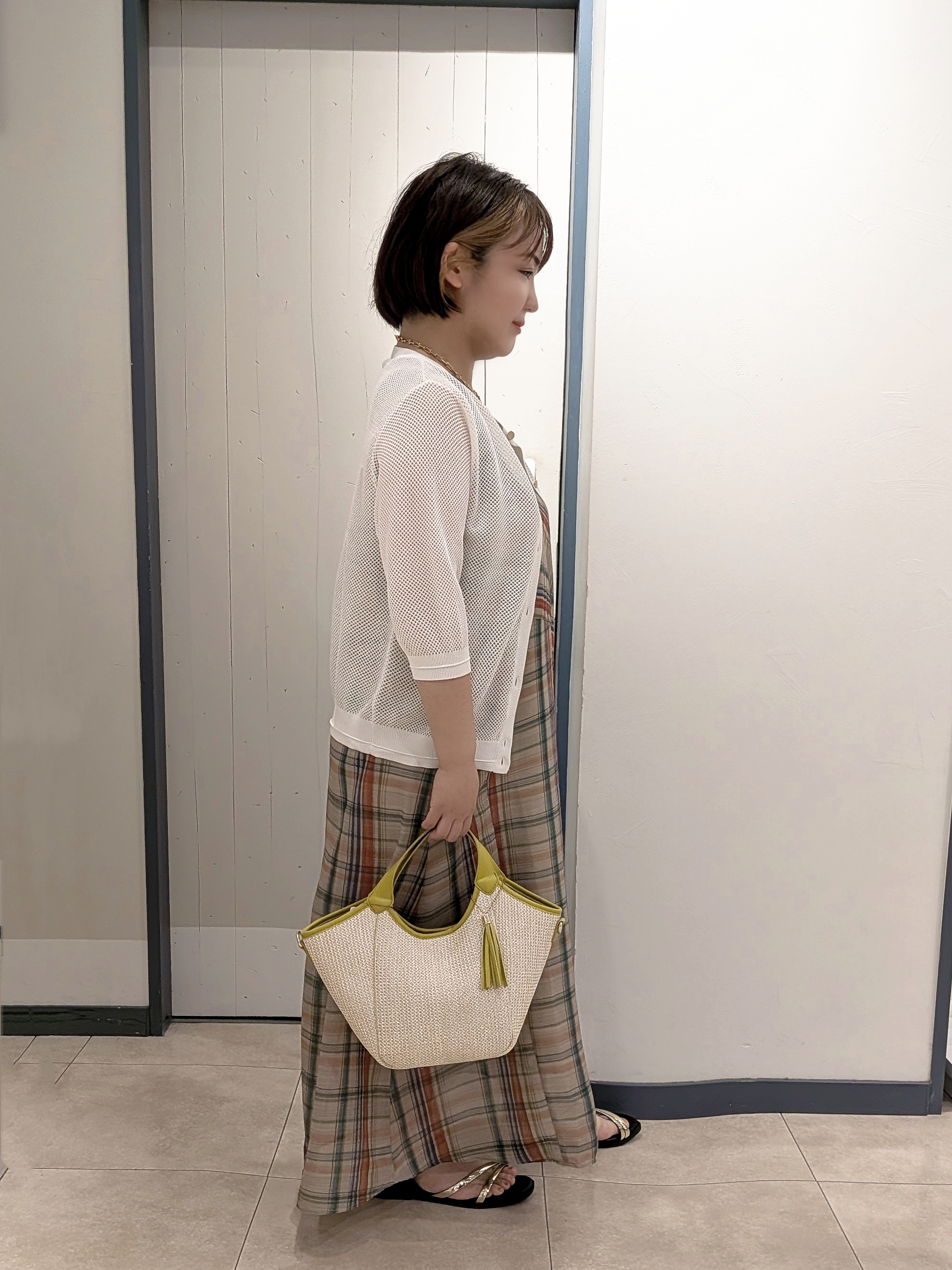 yukikaさんの「grove｜【洗える】透けない、大人のメッシュカーディガン」を使ったコーディネート