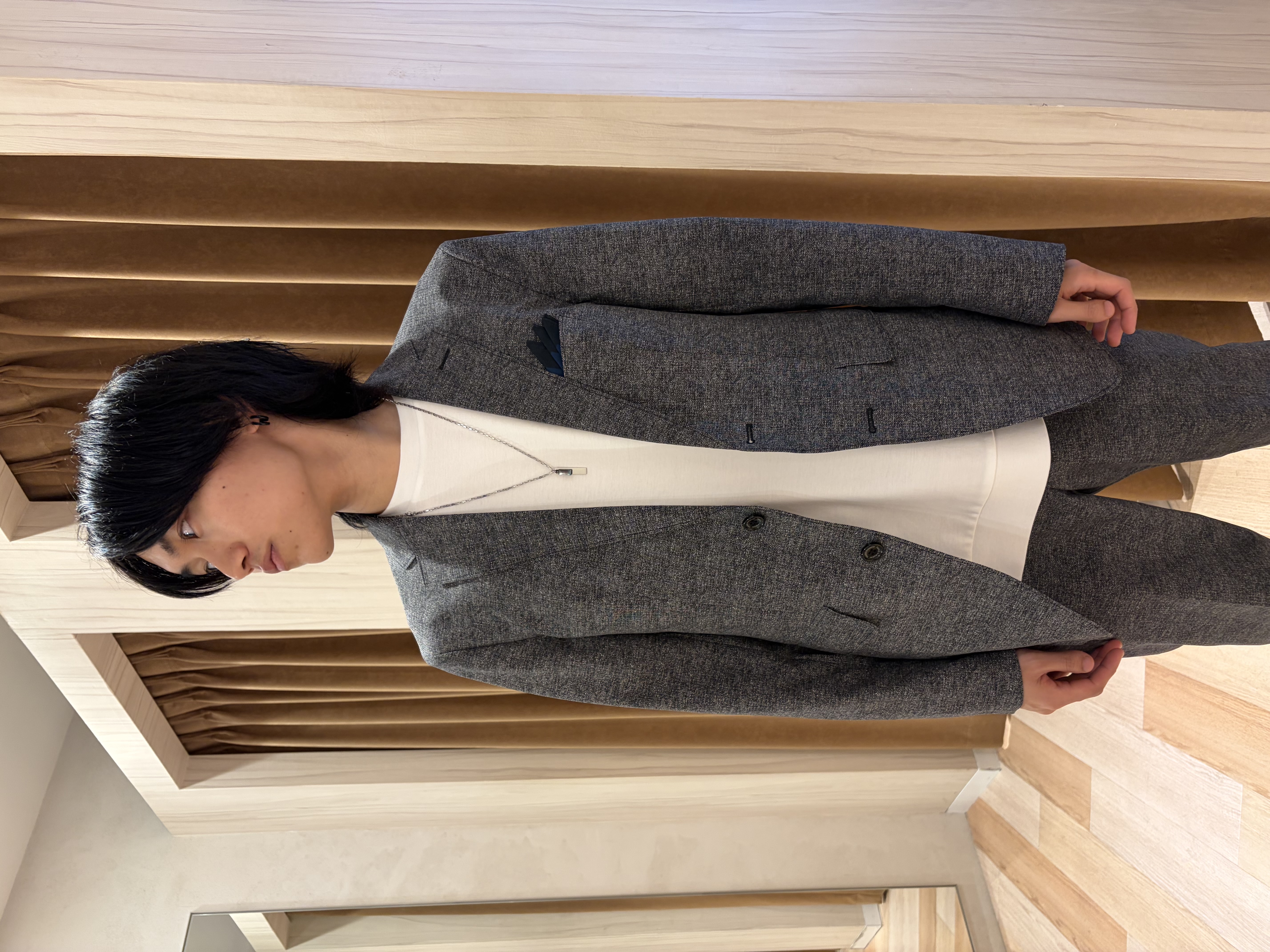 阿部智春さんの「TAKEO KIKUCHI｜【抗菌防臭】COOL DOTS（R）ドビープリント ジャケット」を使ったコーディネート