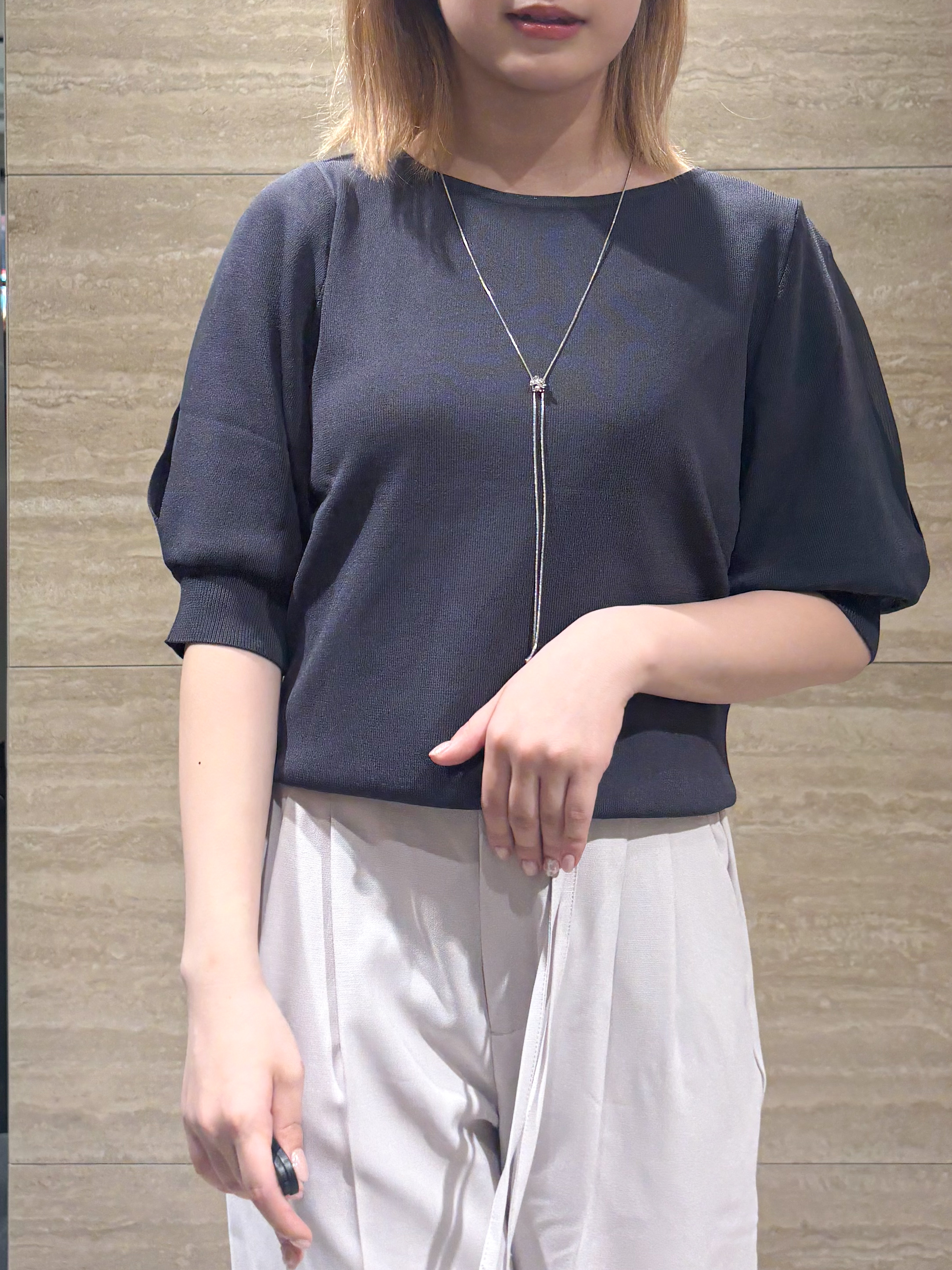 ふうかさんの「index｜【接触冷感／UVケア】クールタッチラップスリーブニット《洗濯機OK／XS～3L／9col》」を使ったコーディネート